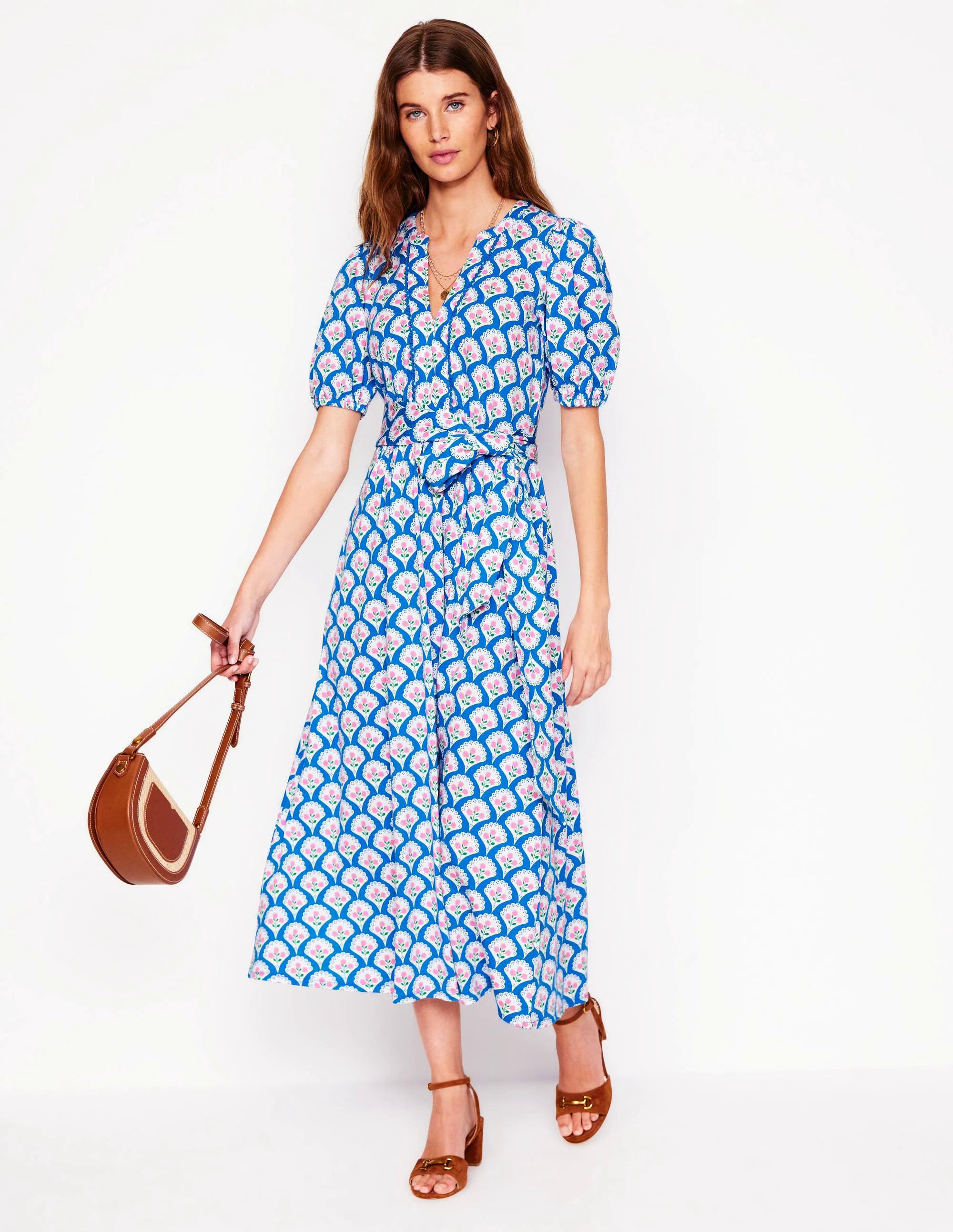 Sofia Trim Jersey Midi Dress-Bright Blue, Blossom Terrace
