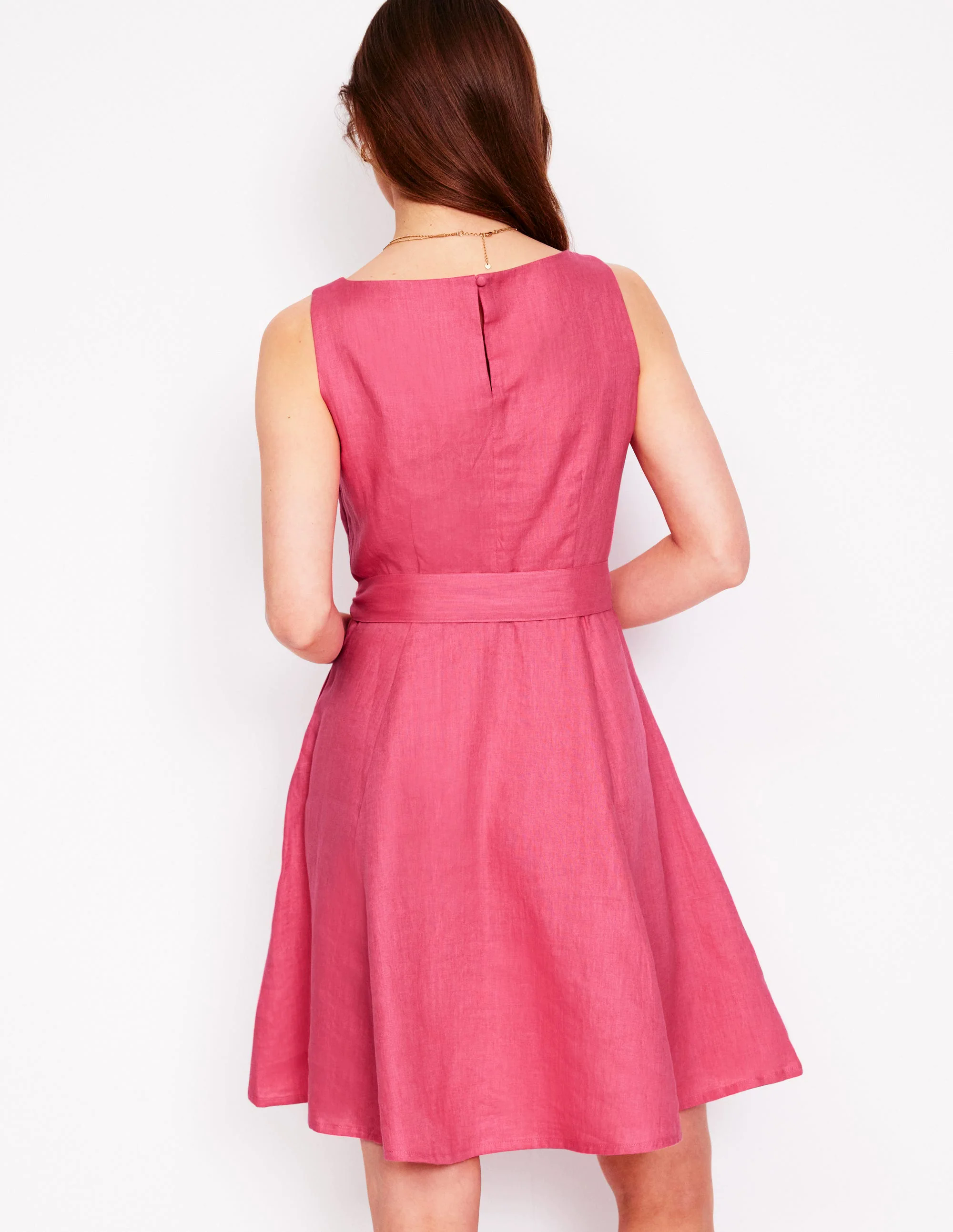 Anya Sleeveless Linen Dress-Rose Pink
