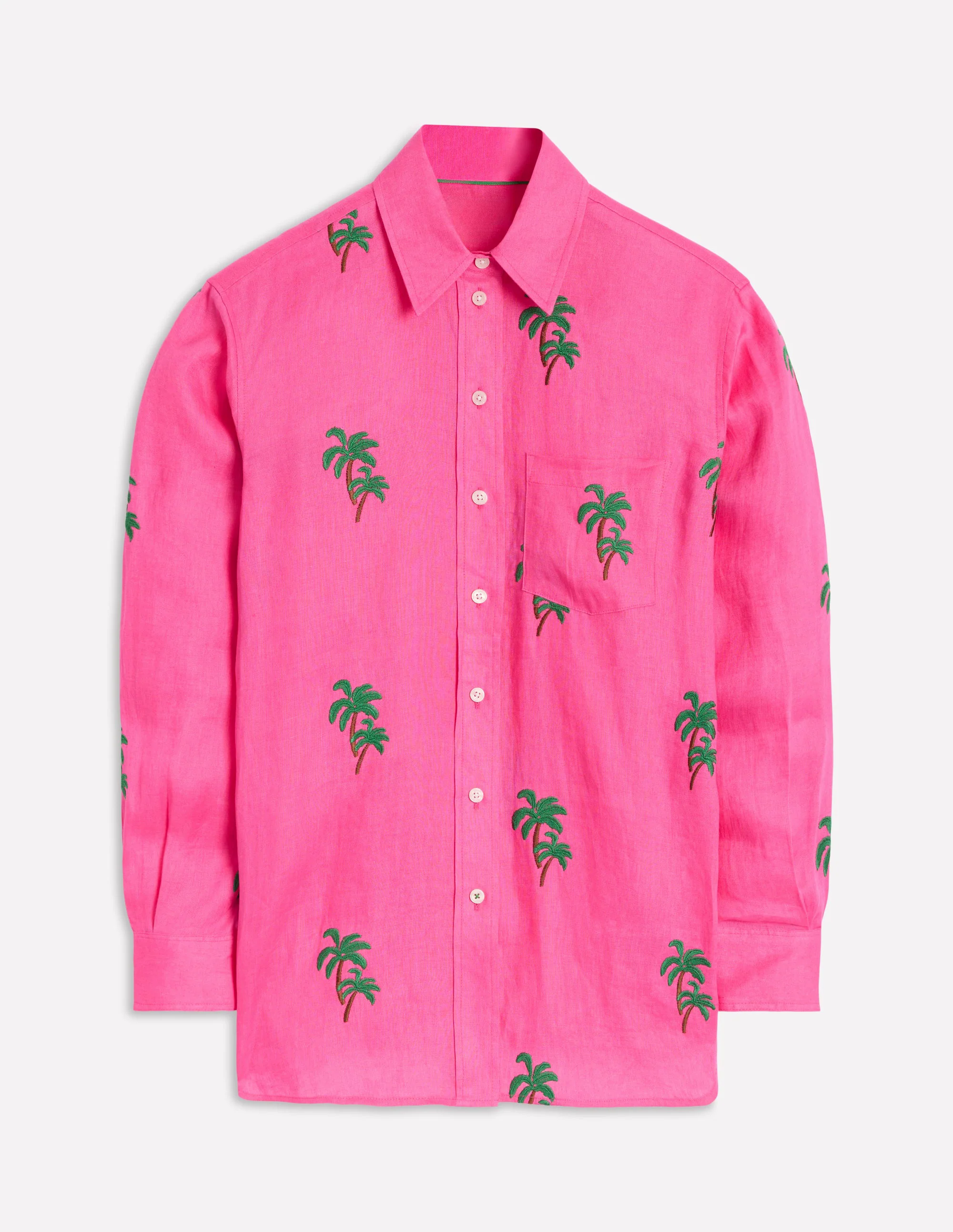 Sadie Relaxed Linen Shirt-Sorbet Pink, Palm Tree