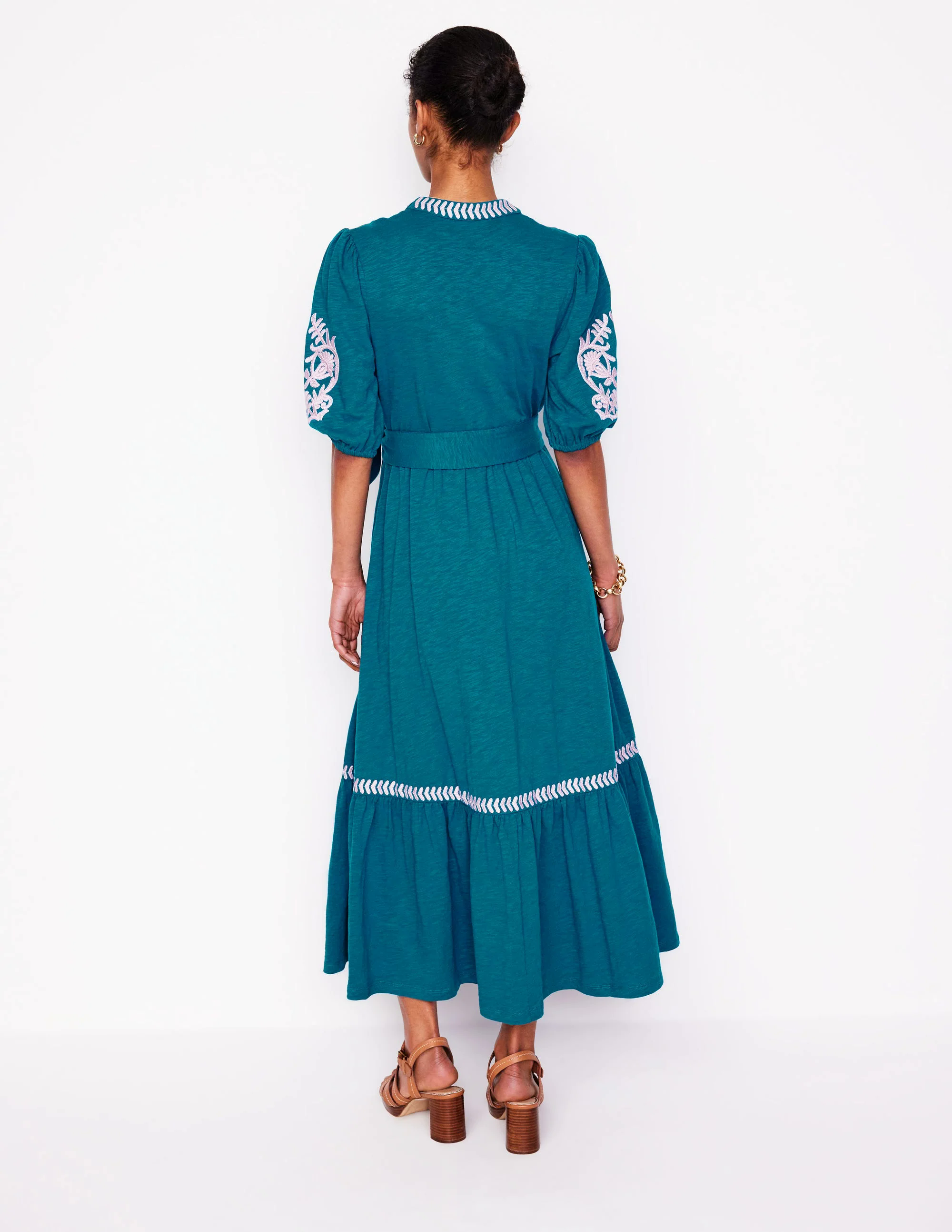 Amara Embroidered Jersey Dress-Deep Sea, Meadowsweet Pink