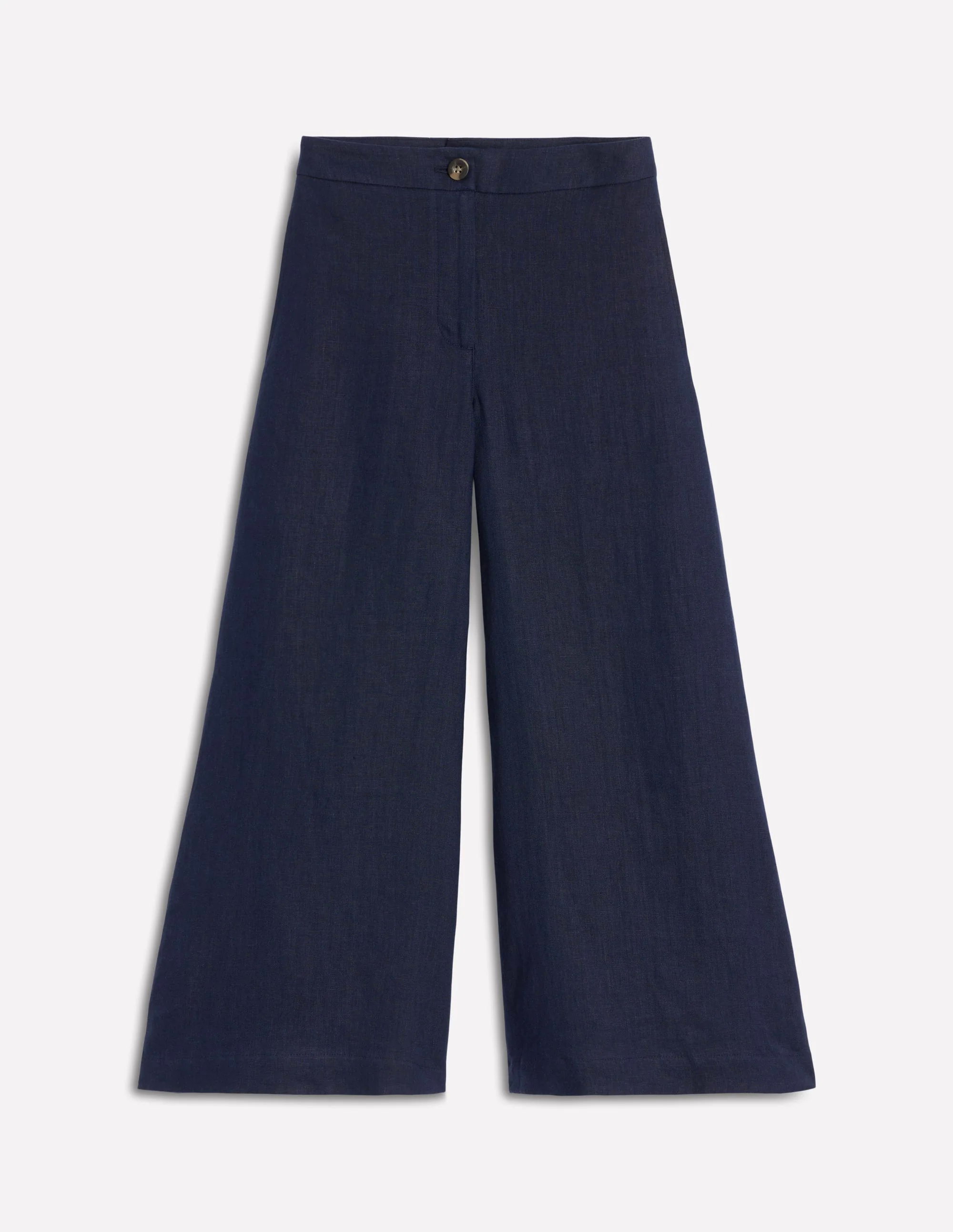 Wide Crop Linen Pants-Navy