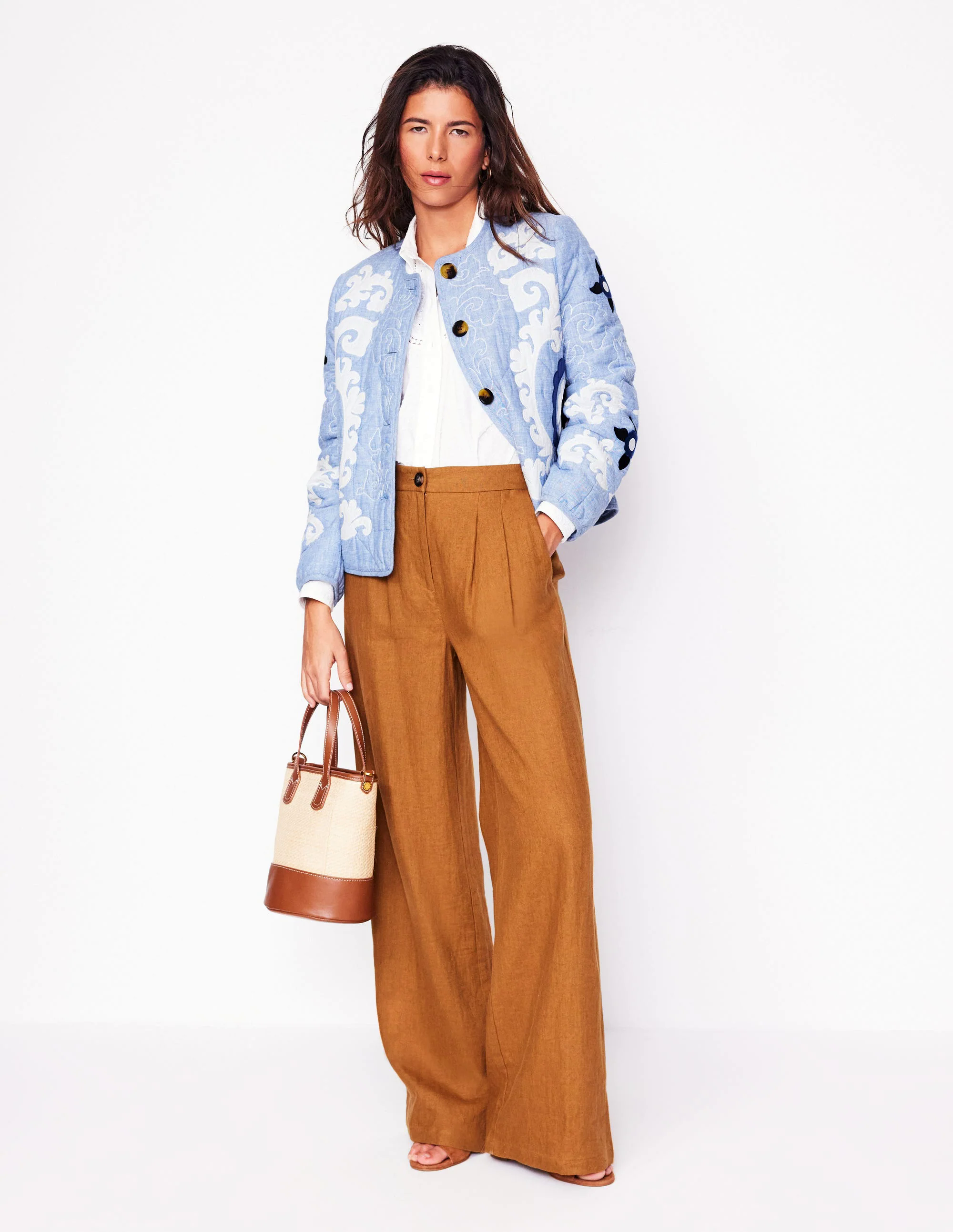 Chelsea Embroidered Jacket-Grey Blue Chambray