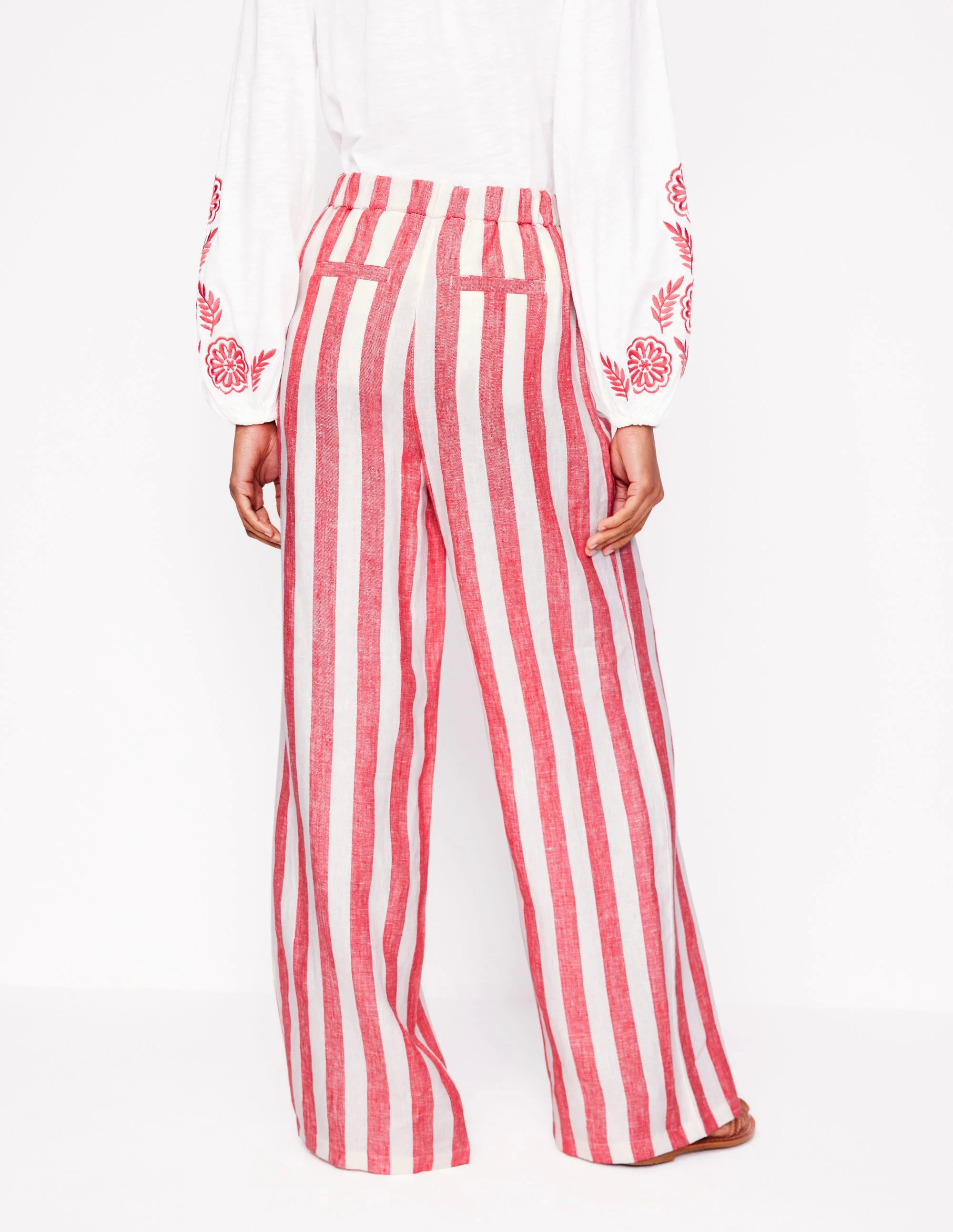 Dulwich Linen Pants-Strawberry Tart Red  Stripe