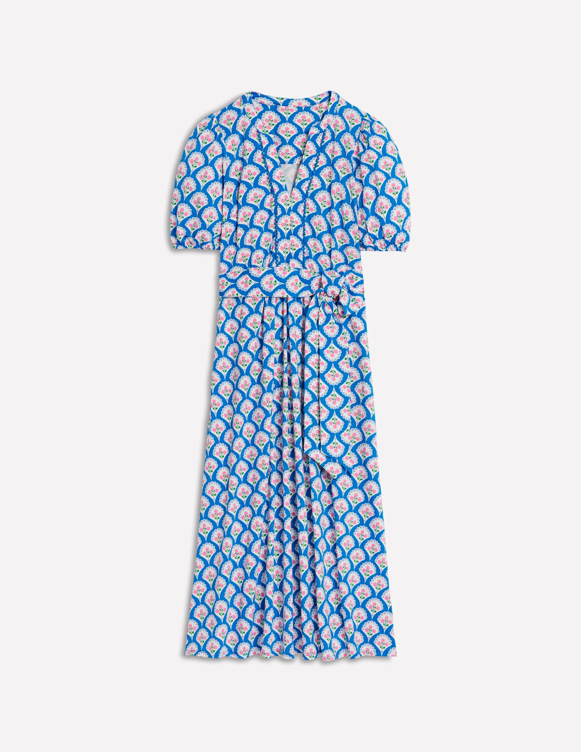 Sofia Trim Jersey Midi Dress-Bright Blue, Blossom Terrace