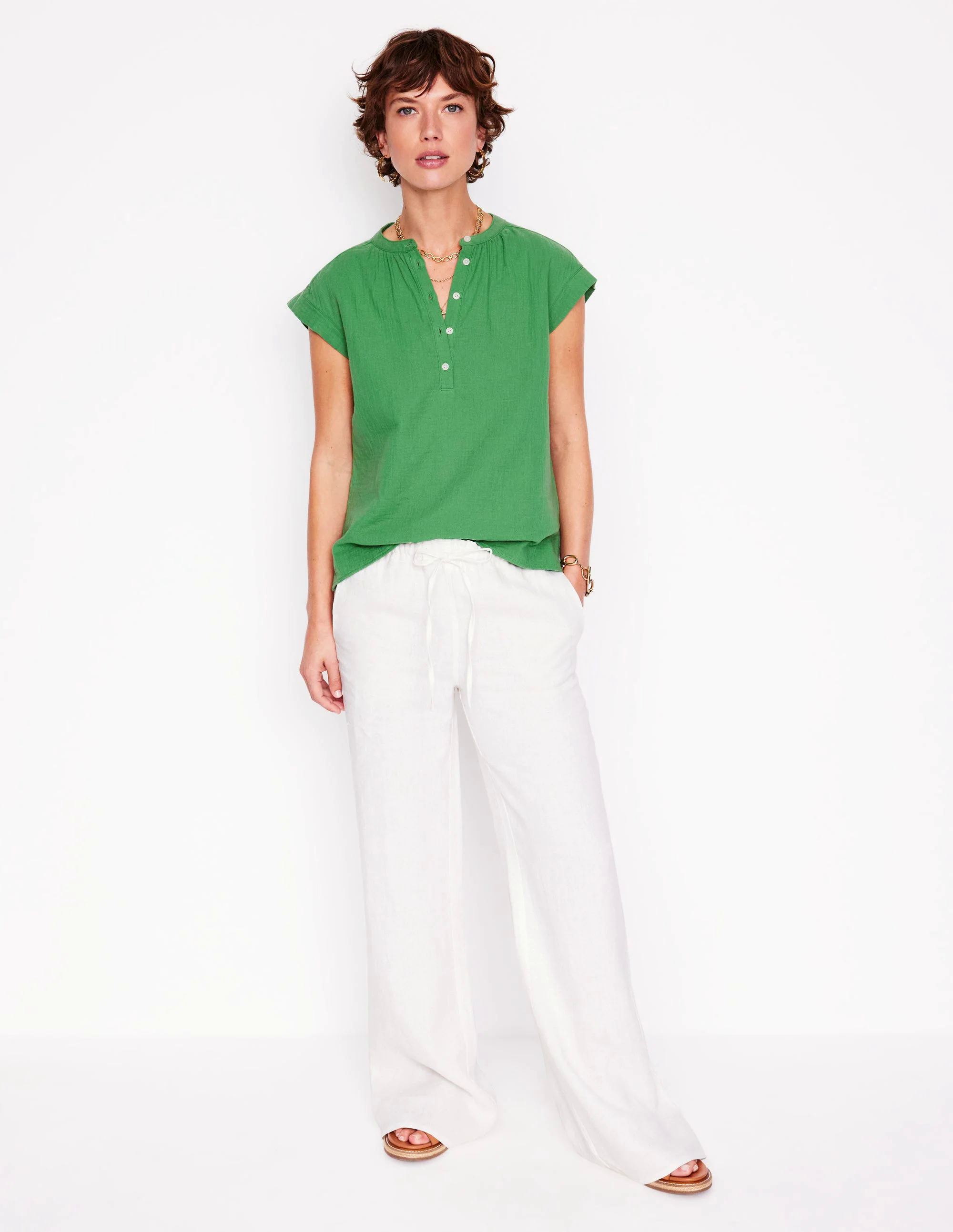 Sleeveless Double Cloth Top-Paradise Green