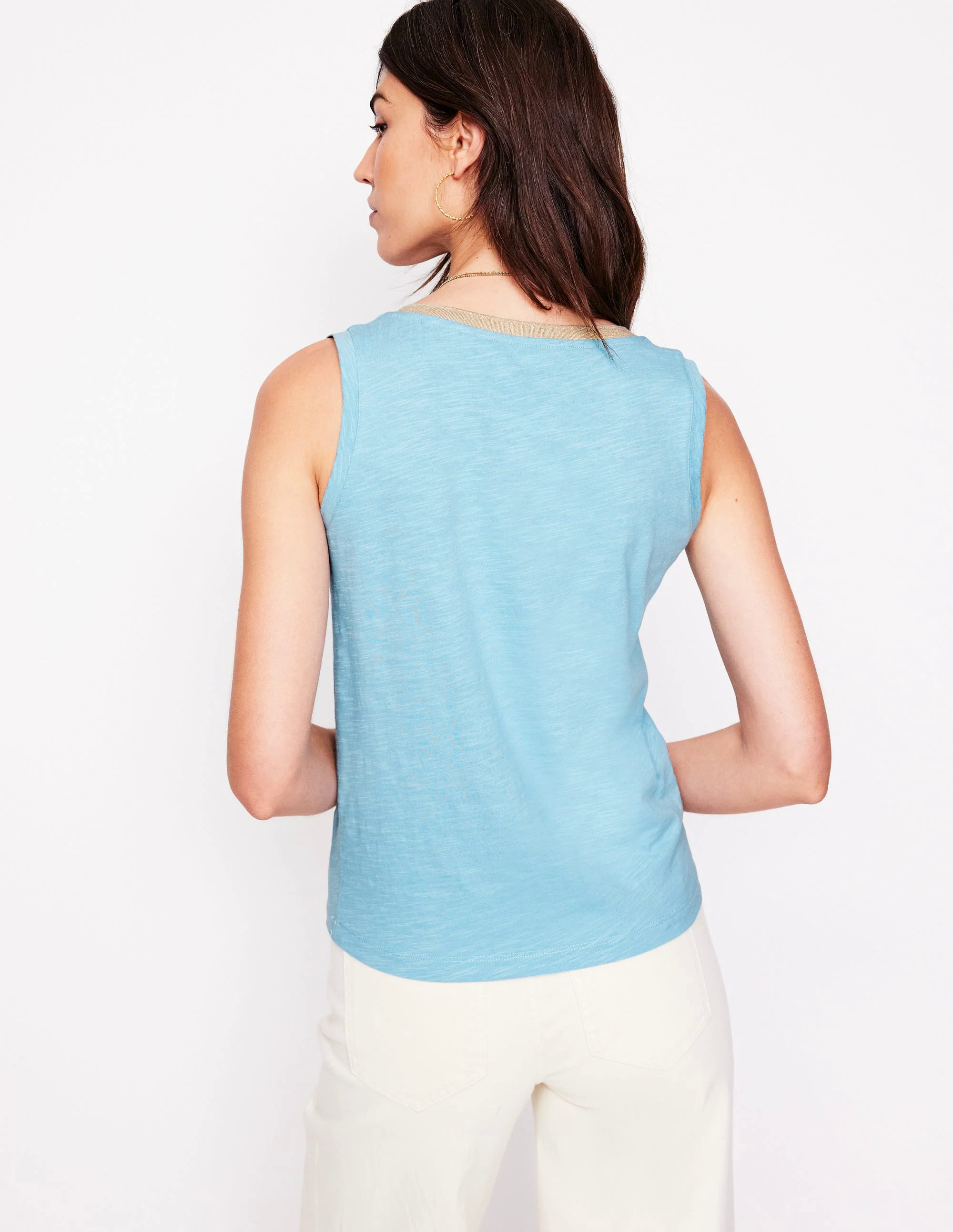 Metallic Trim V Neck Vest-Soft Blue