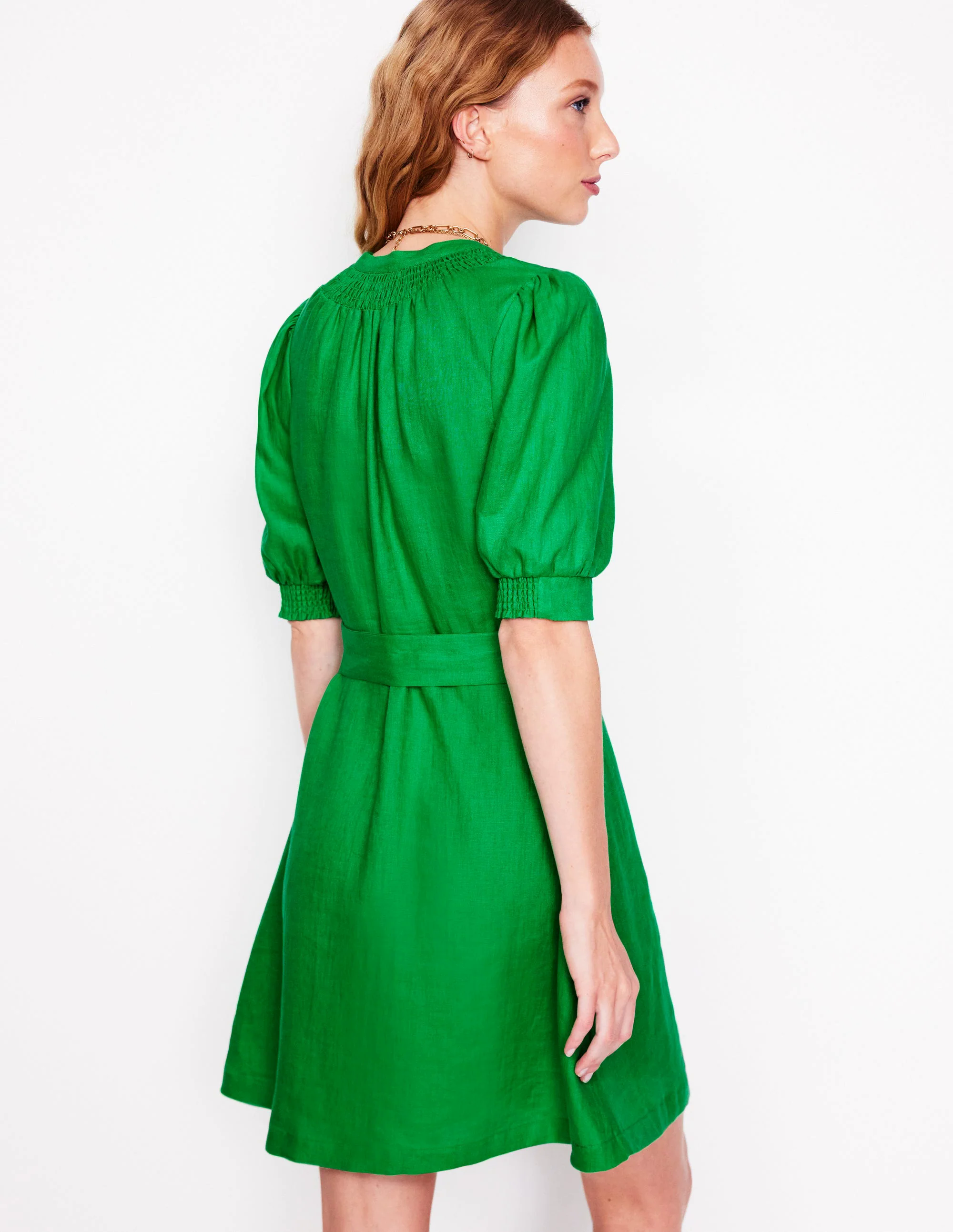 Ada Linen Short Dress-Sapling Green