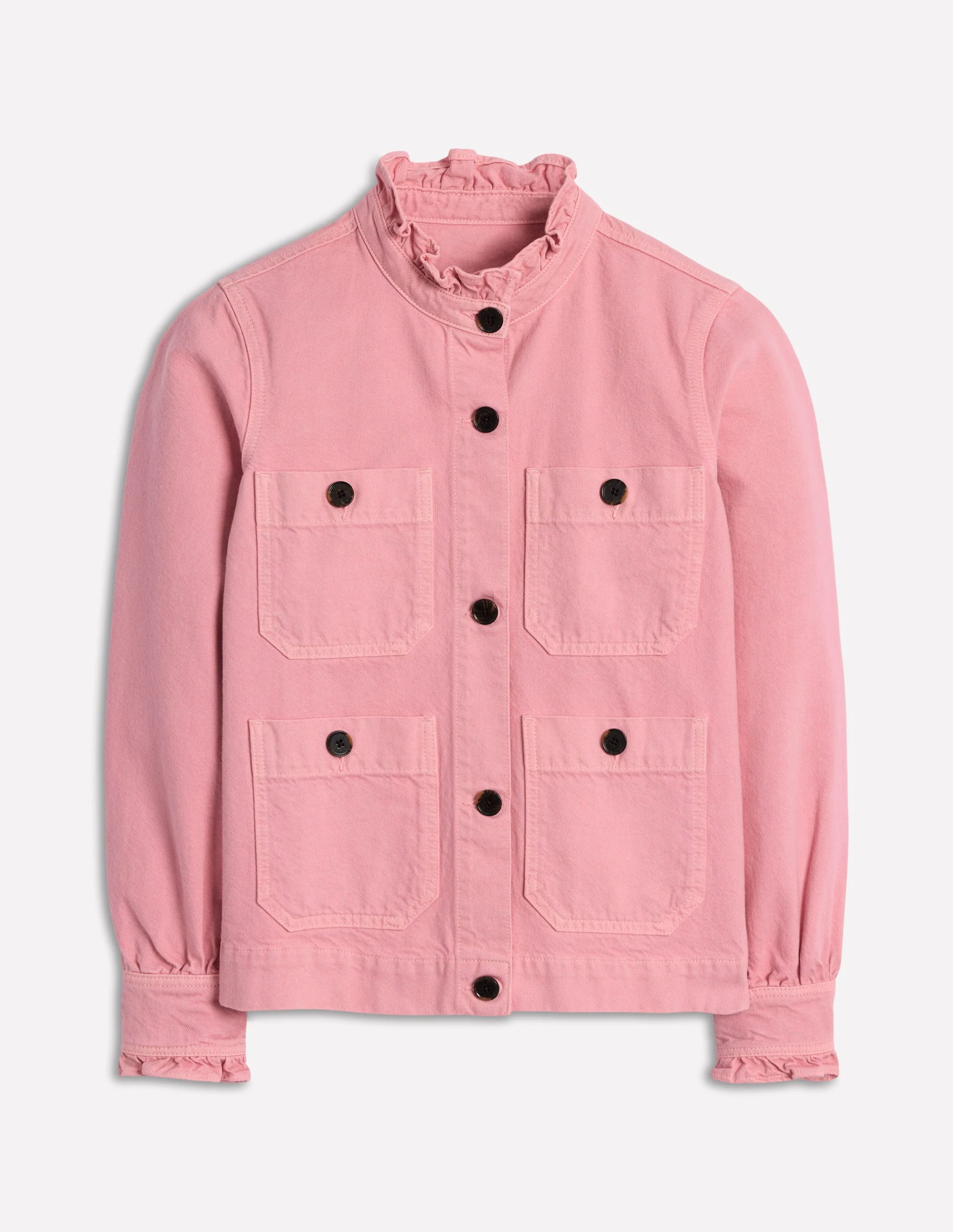 Denim Frill Collar Jacket-Almond Pink
