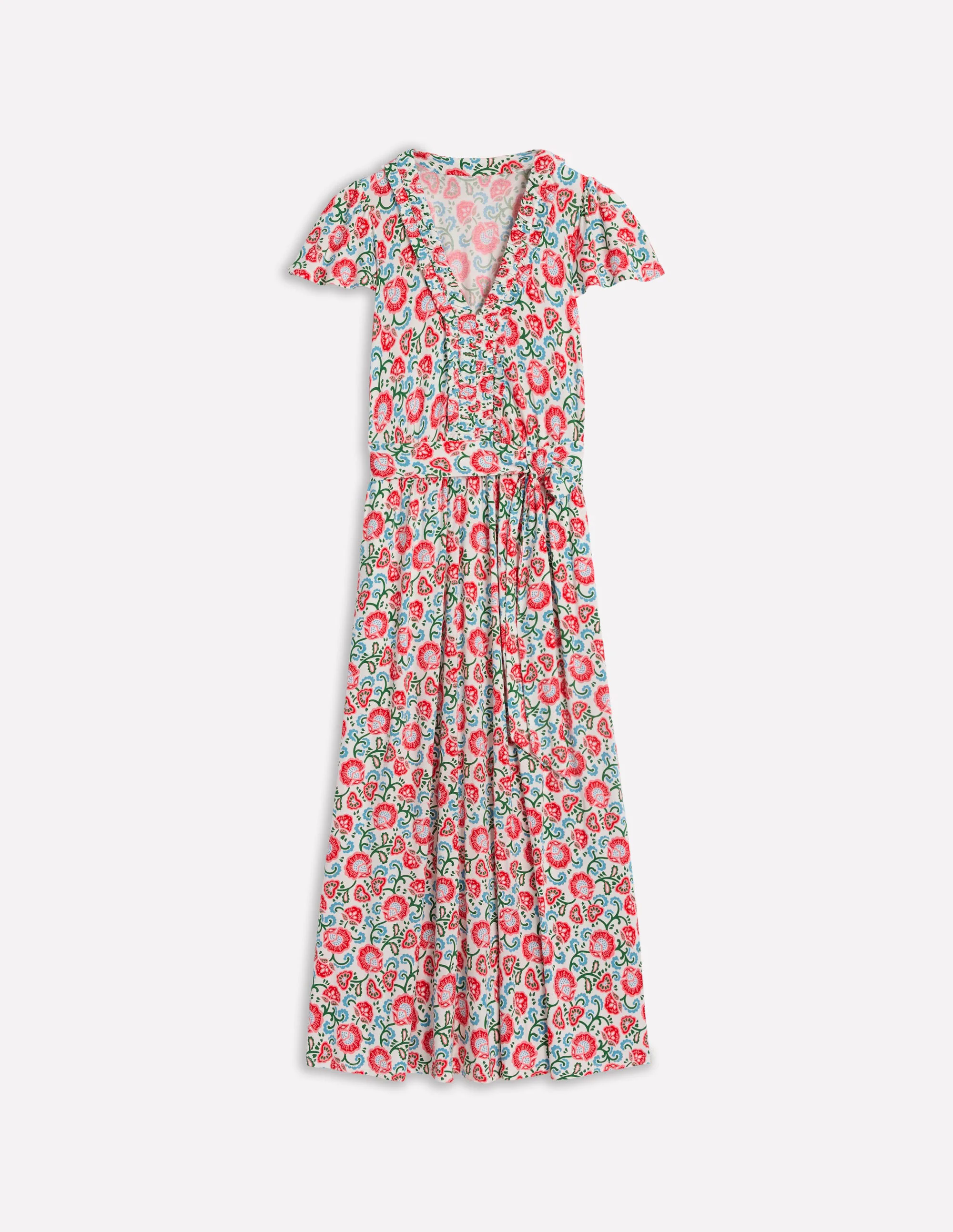Nicola Jersey Tea Dress-Ivory, Garden Vine