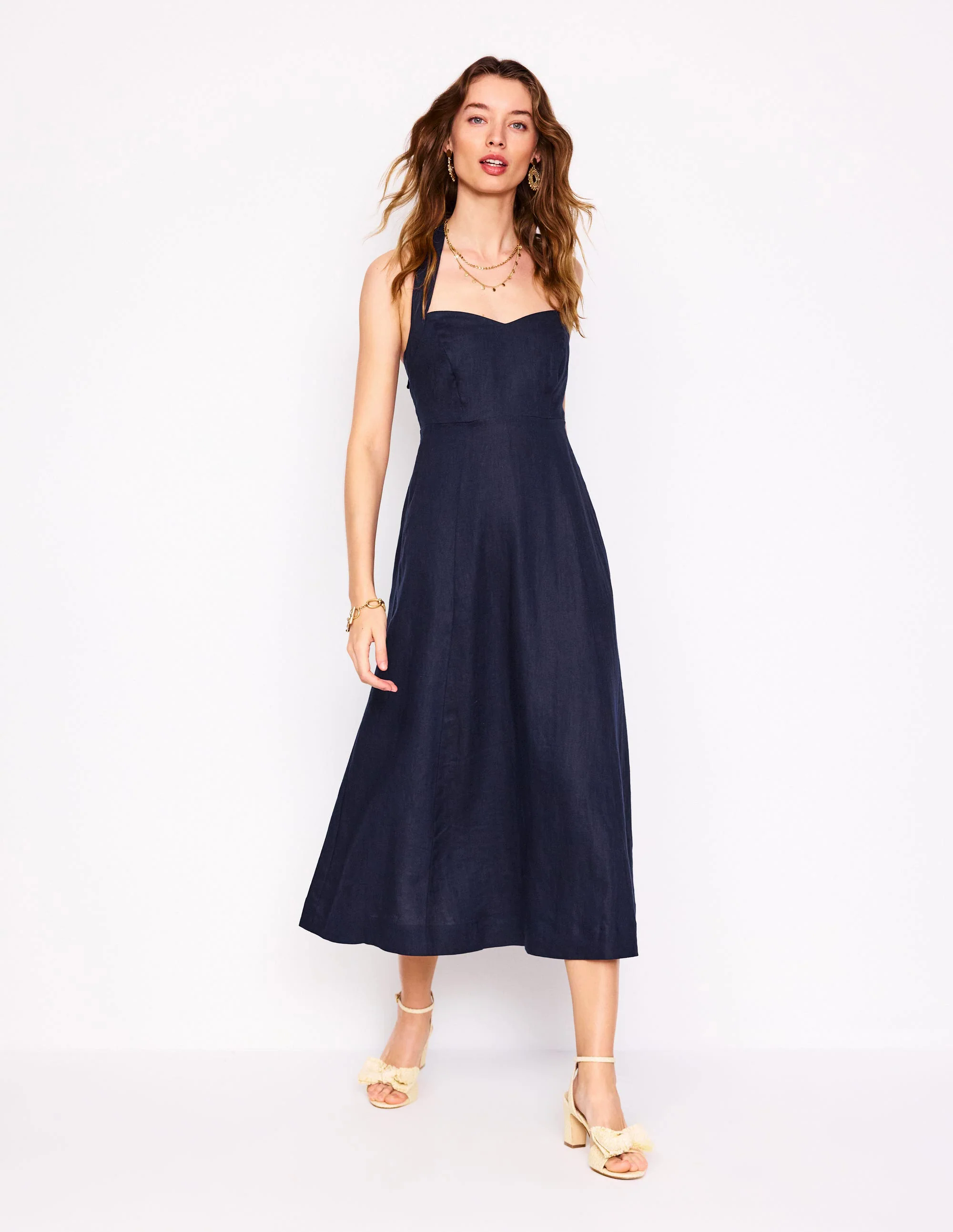 Halter Linen Dress-Navy