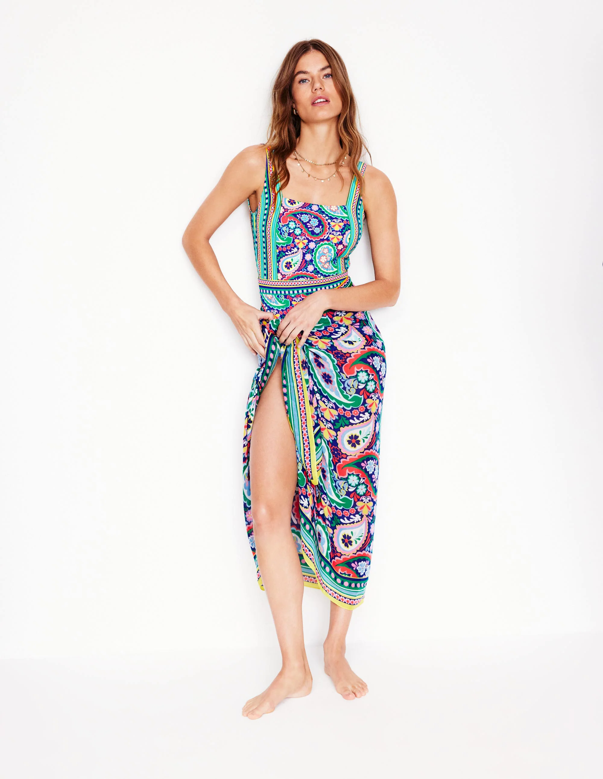 Lefkada Square Neck Swimsuit-Multi, Meadow Paisley