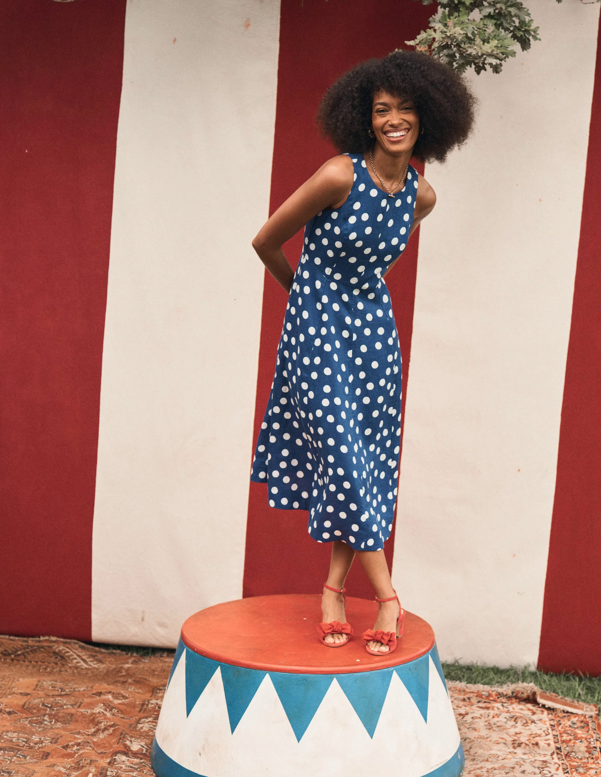 Carla Linen Midi Dress-Starboard Blue, Painted Dot