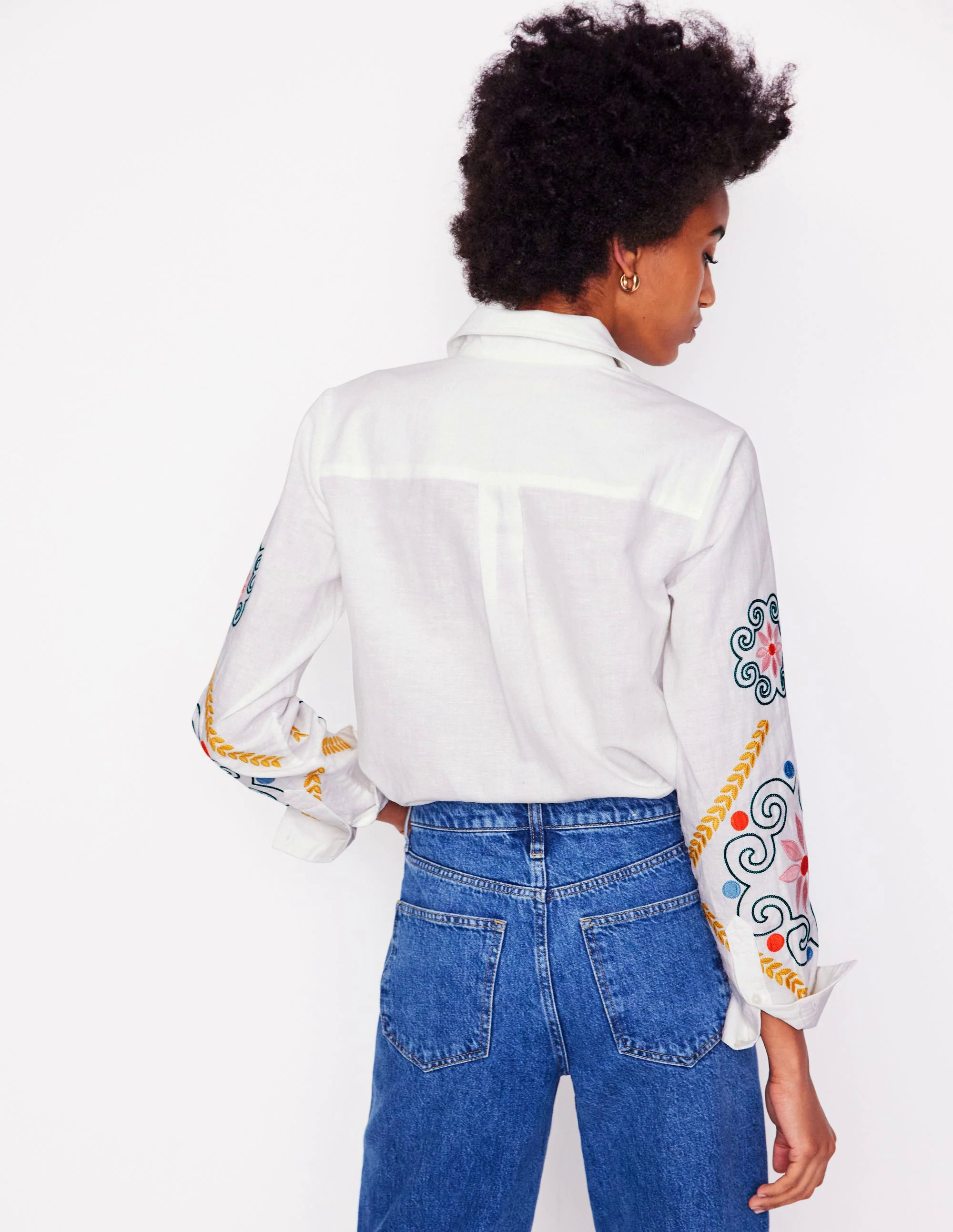 Sienna Embroidered Linen Shirt-White
