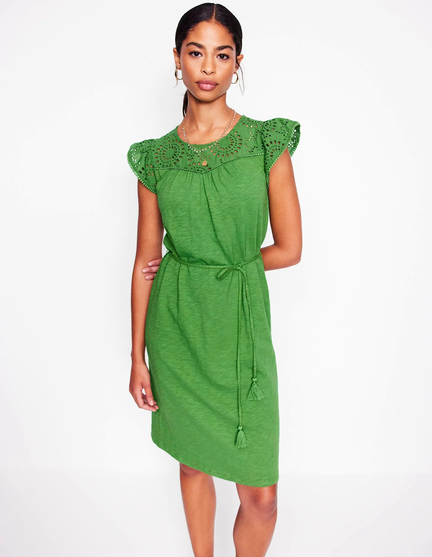 Juliet Broderie Short Dress-Paradise Green