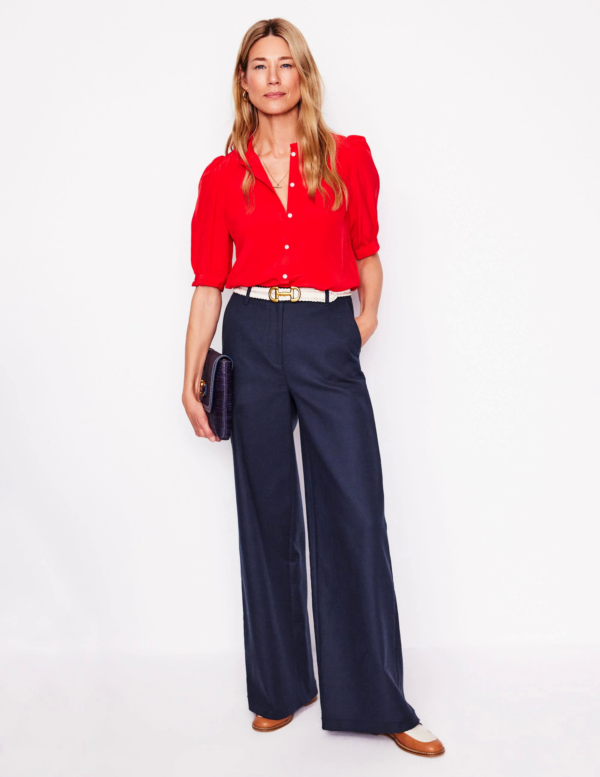 Wide Flare Pants-Navy