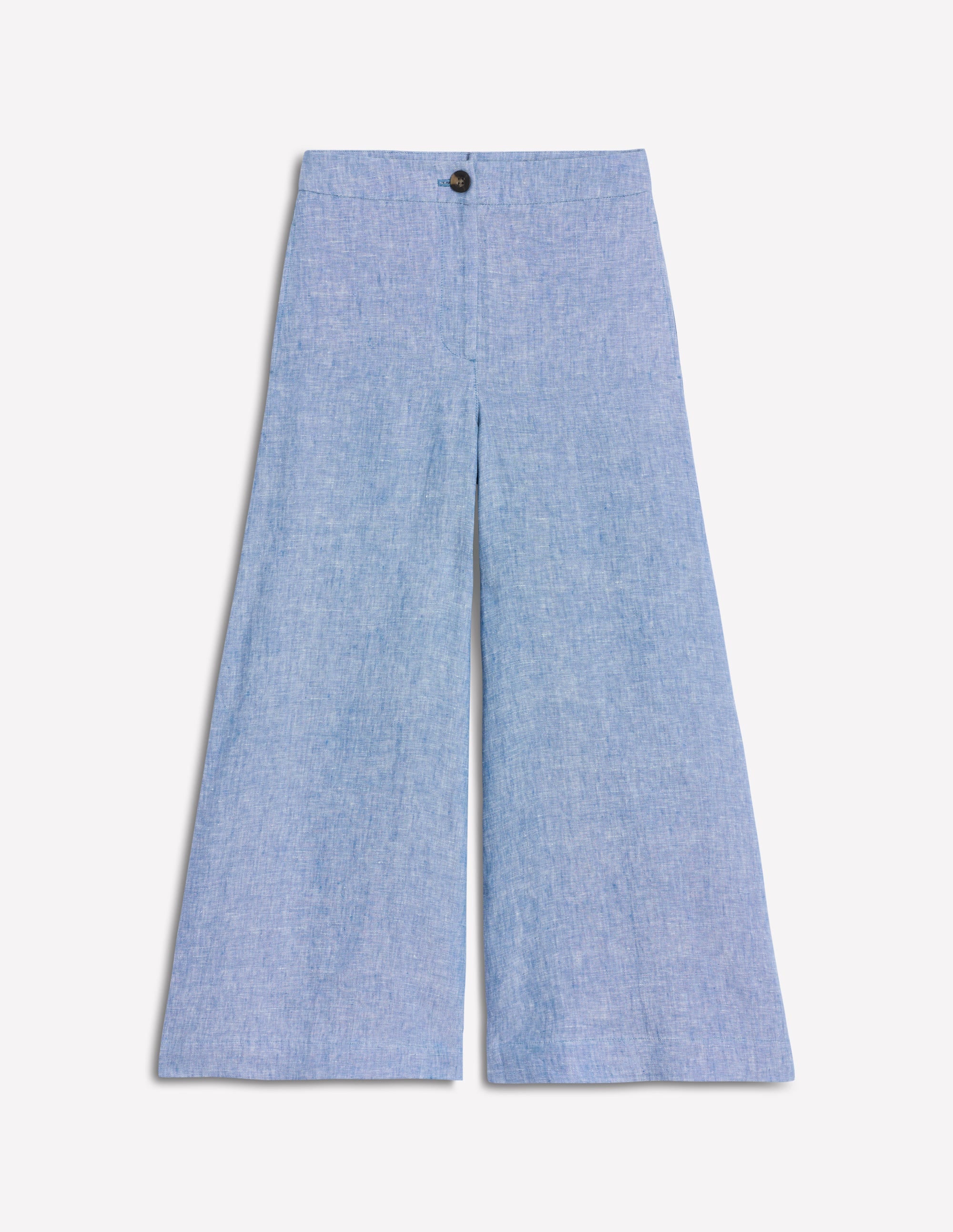 Wide Crop Linen Pants-Grey Blue Chambray