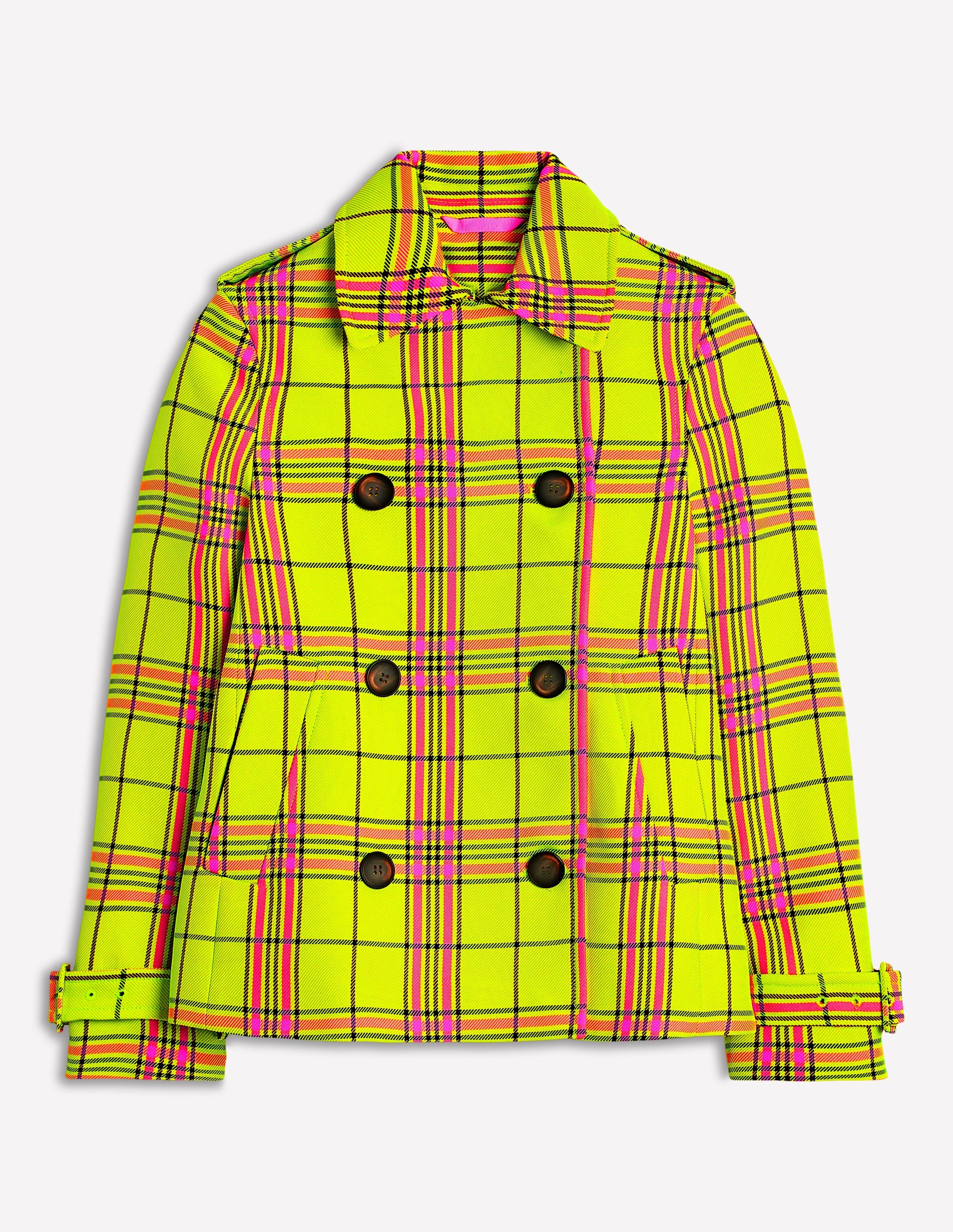 Mayfair Cropped Trench-Neon Yellow Check