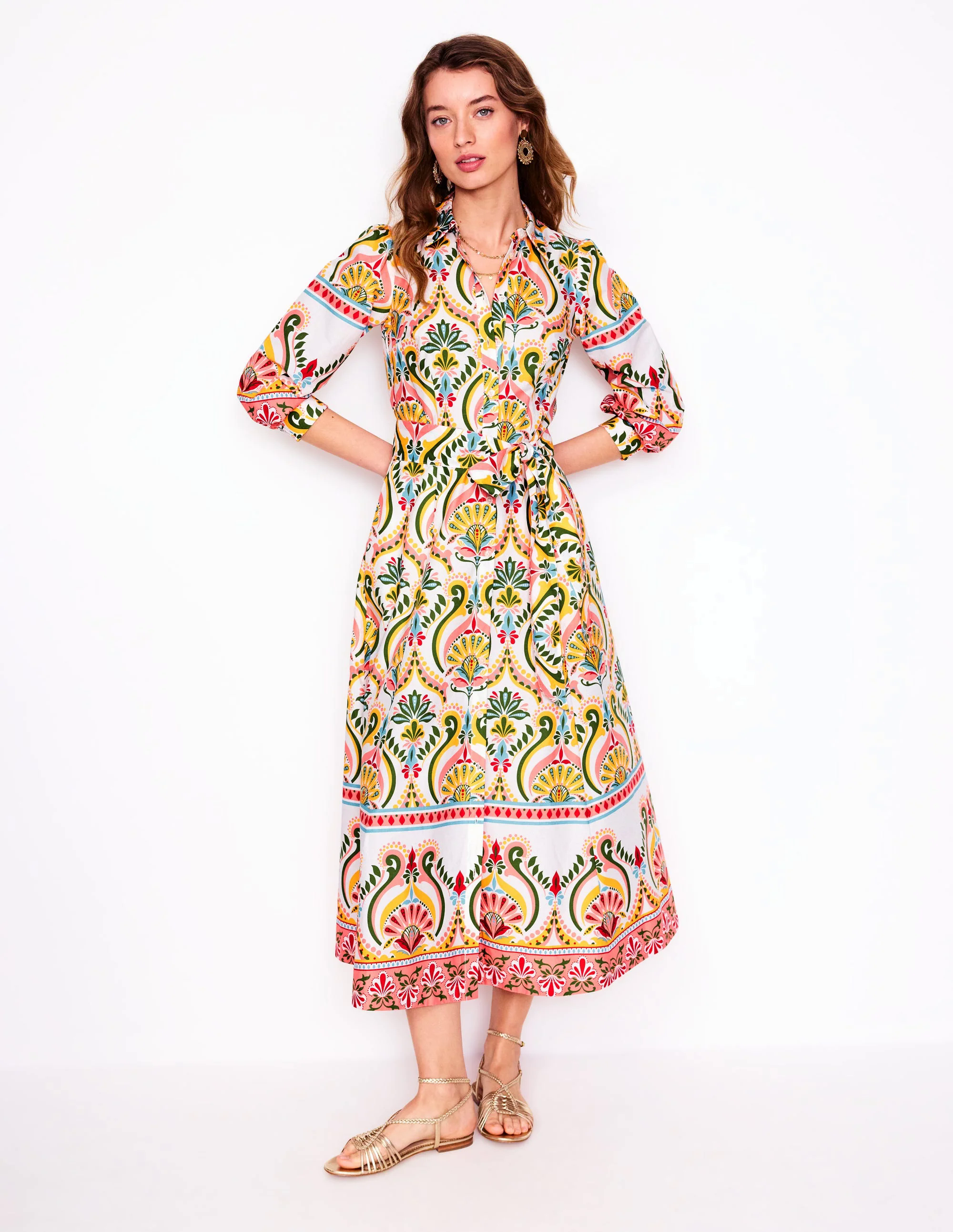 Clara Cotton Shirt Dress-Multi, Ornamental Floral