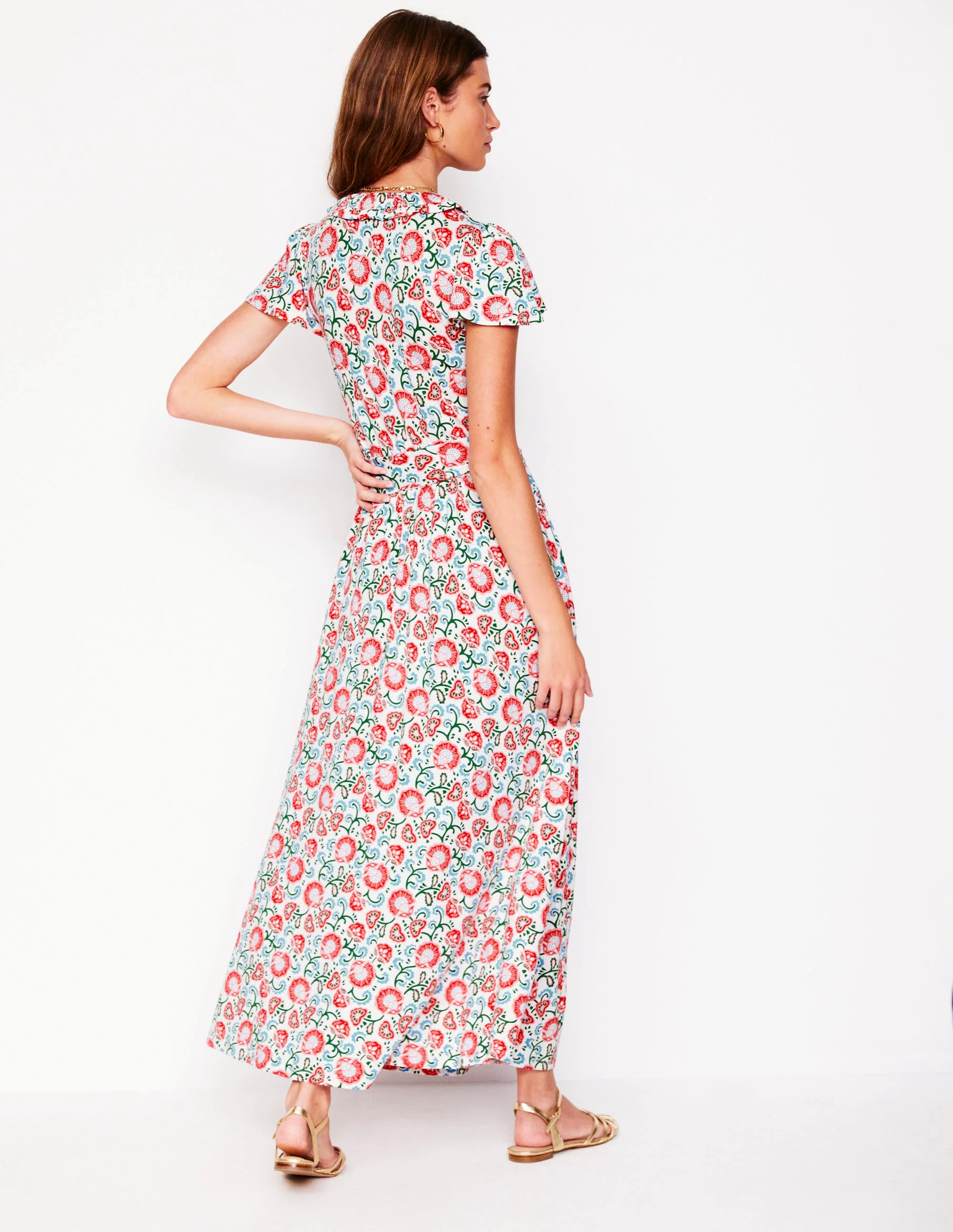 Nicola Jersey Tea Dress-Ivory, Garden Vine