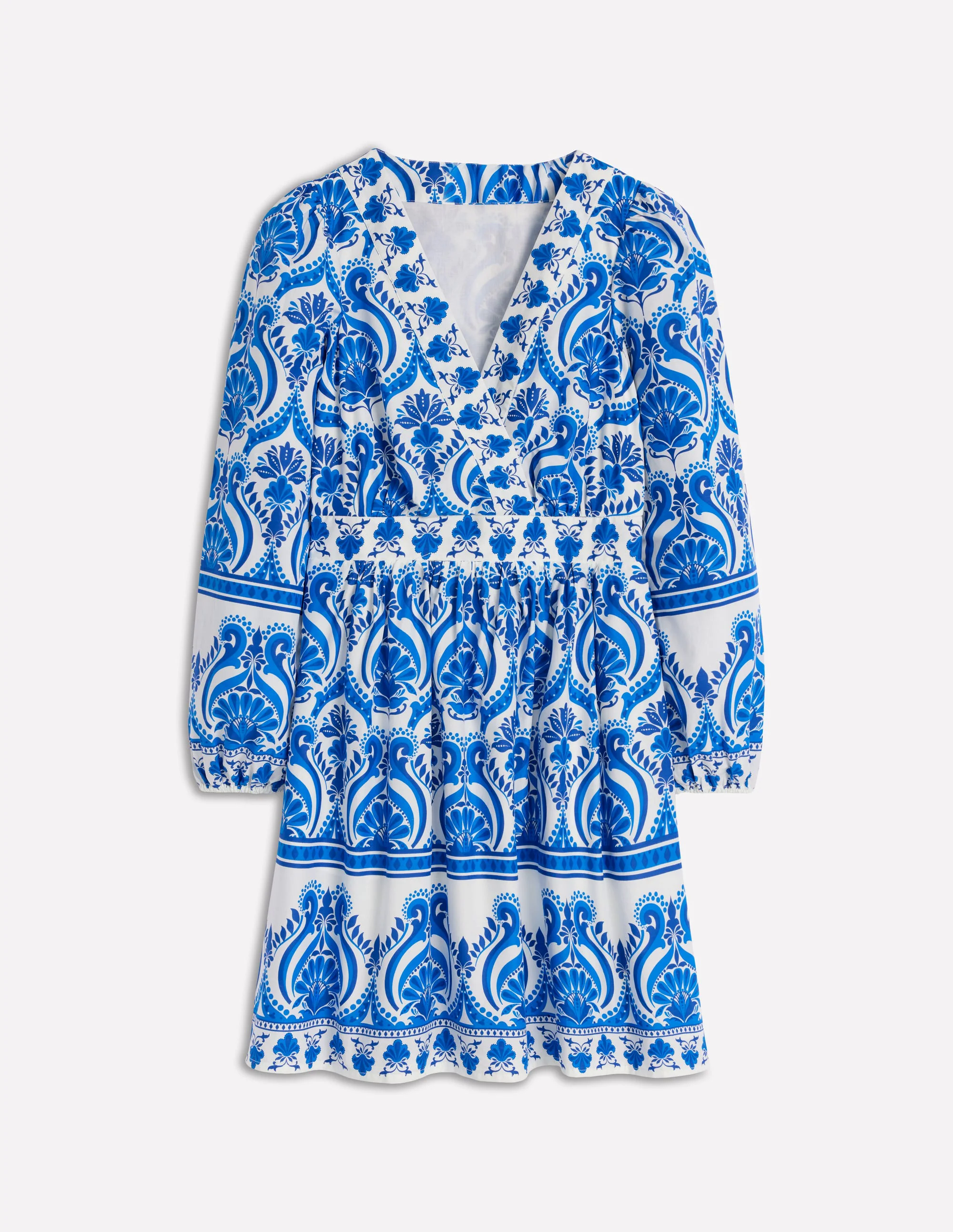 Mya Cotton Short Dress-Blue, Ornamental Floral