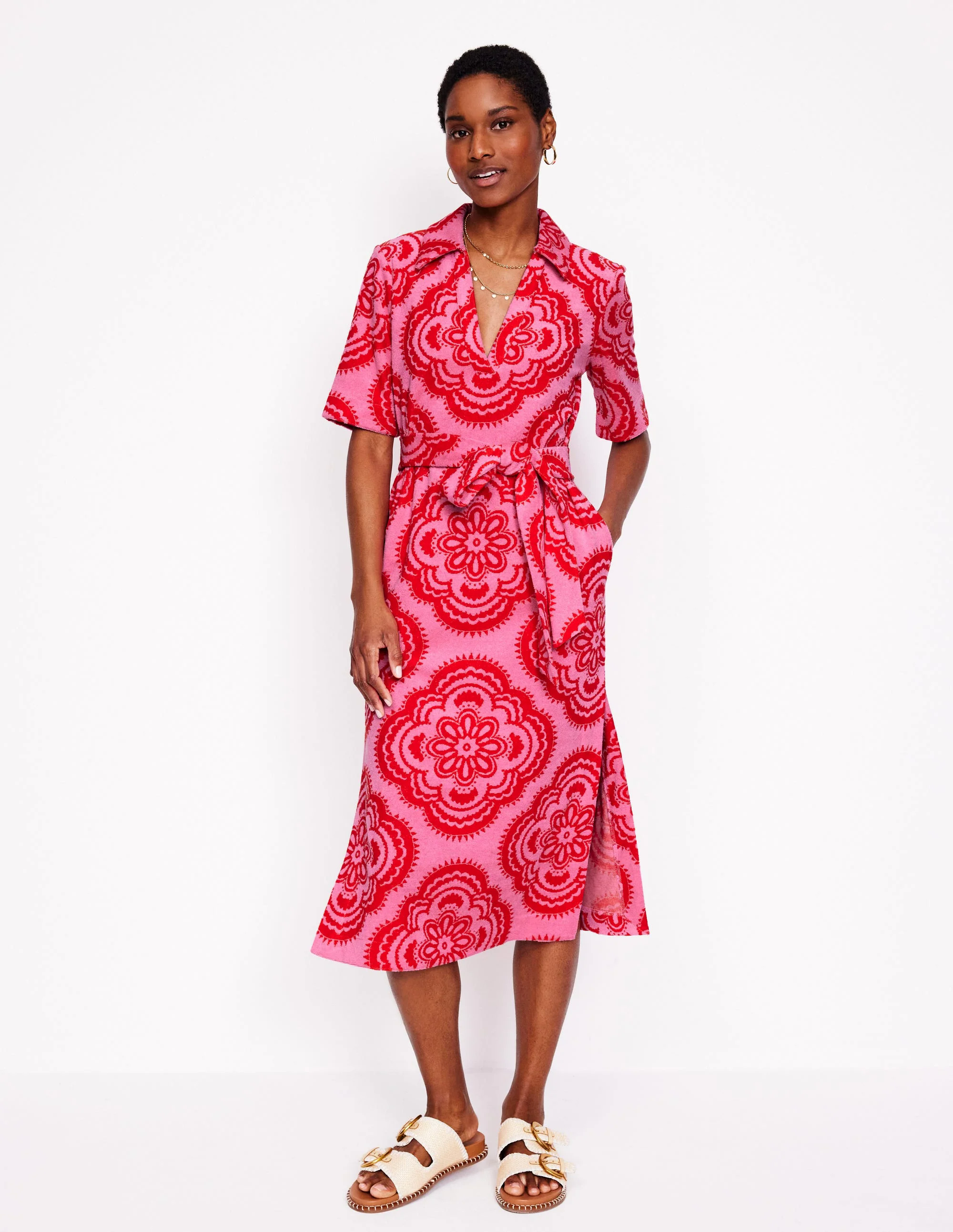 Collared Notch Towel Dress-Pink Rose, Botanic Blush