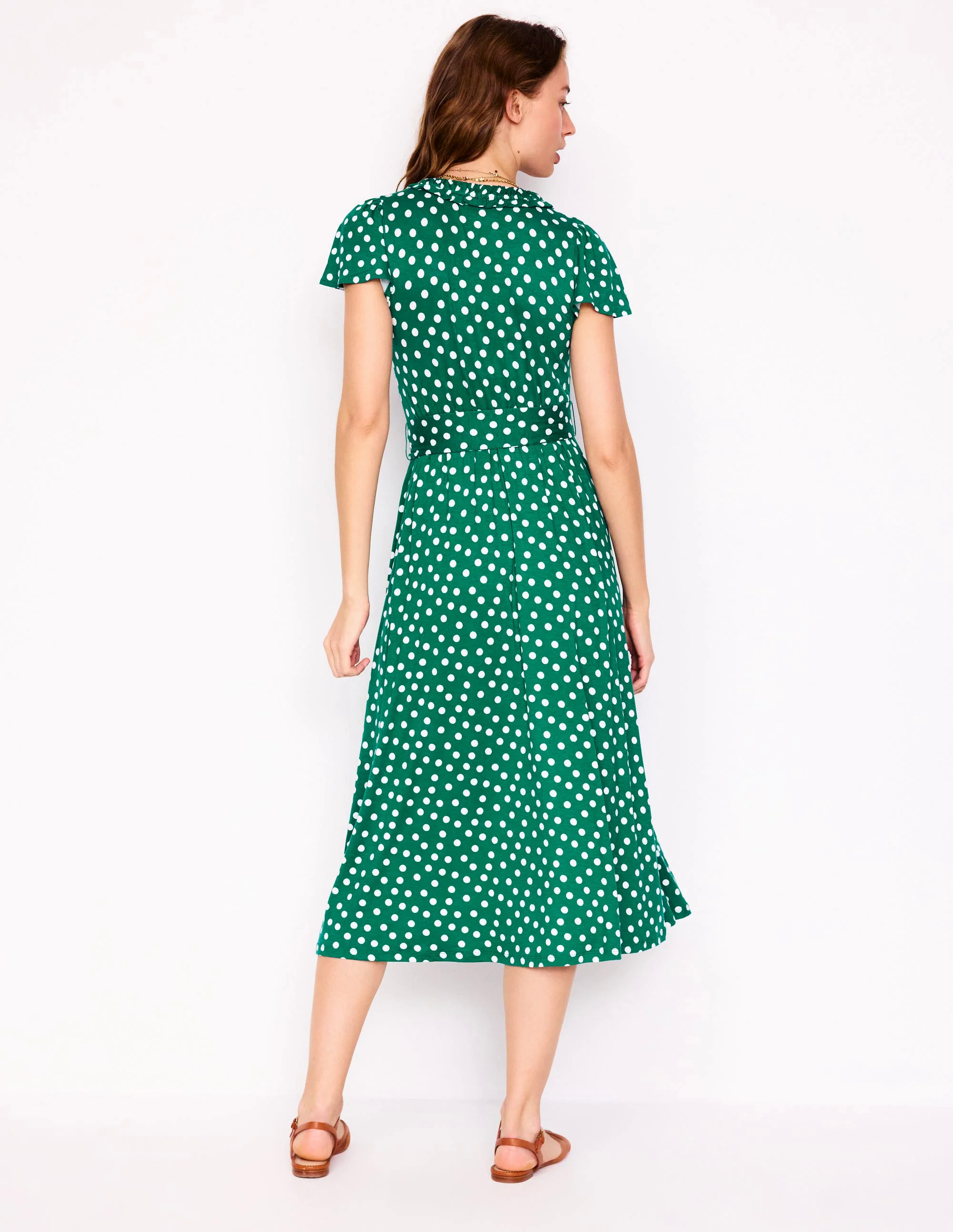 Nicola Jersey Tea Dress-Forest Grass, Painted Dot