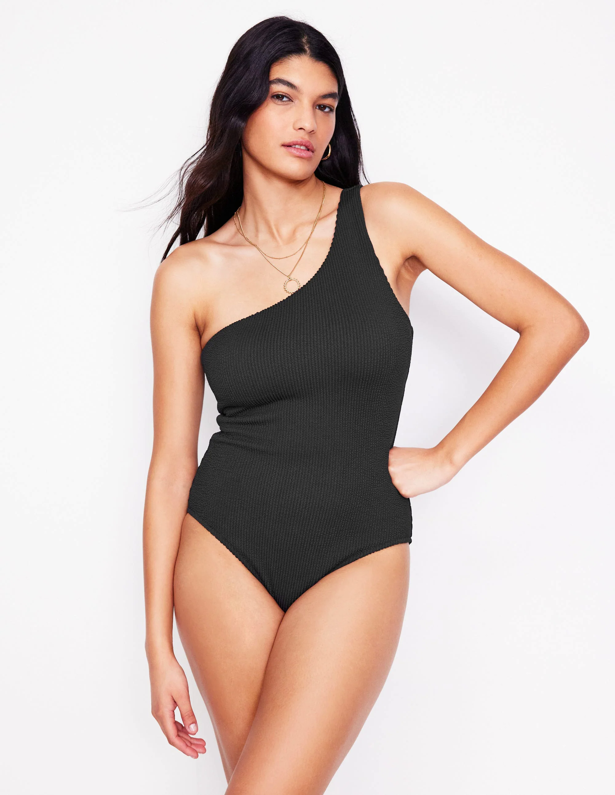 One Shoulder Swimsuit-Black