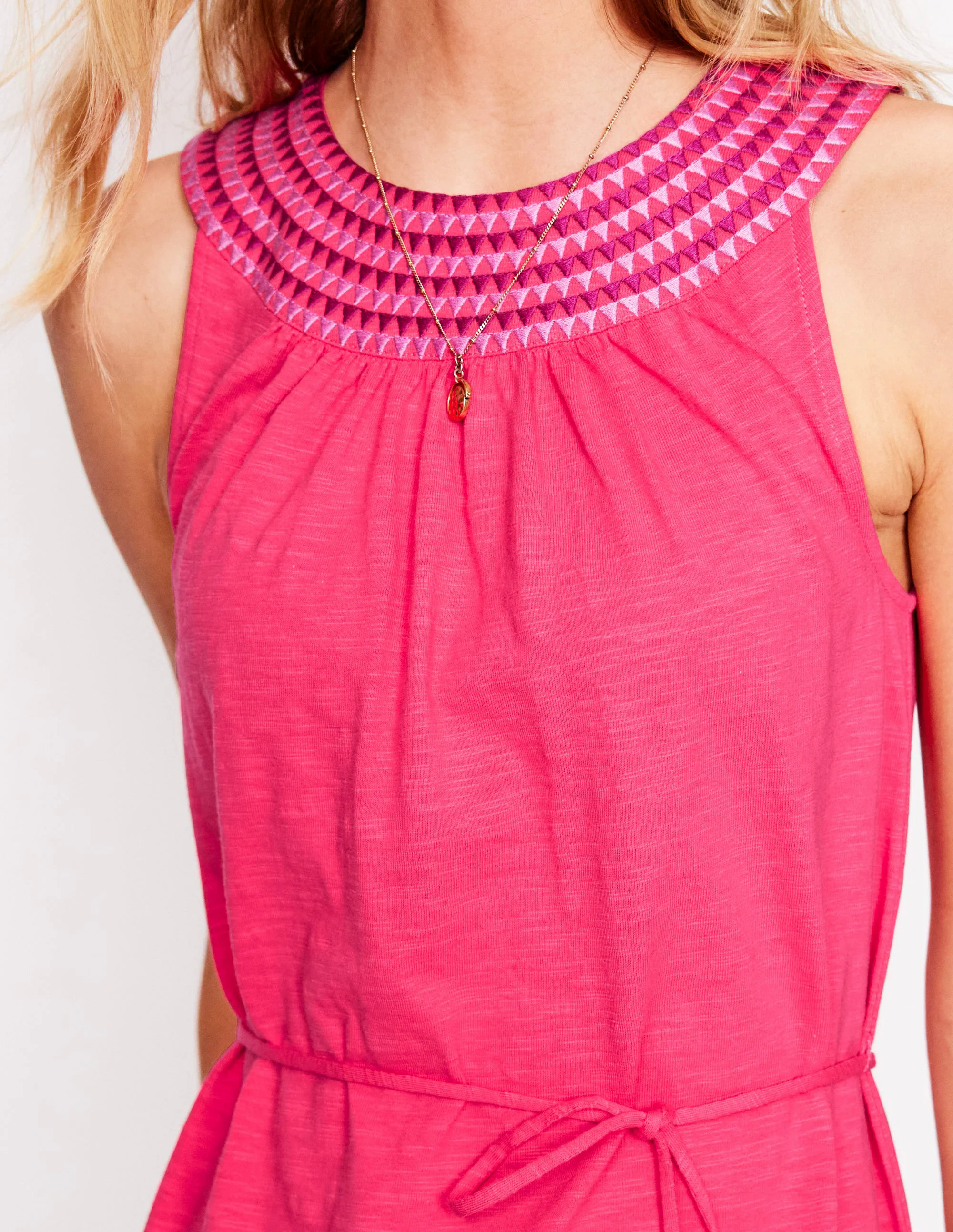 Eleni Embroidered Short Dress-Camelia Pink