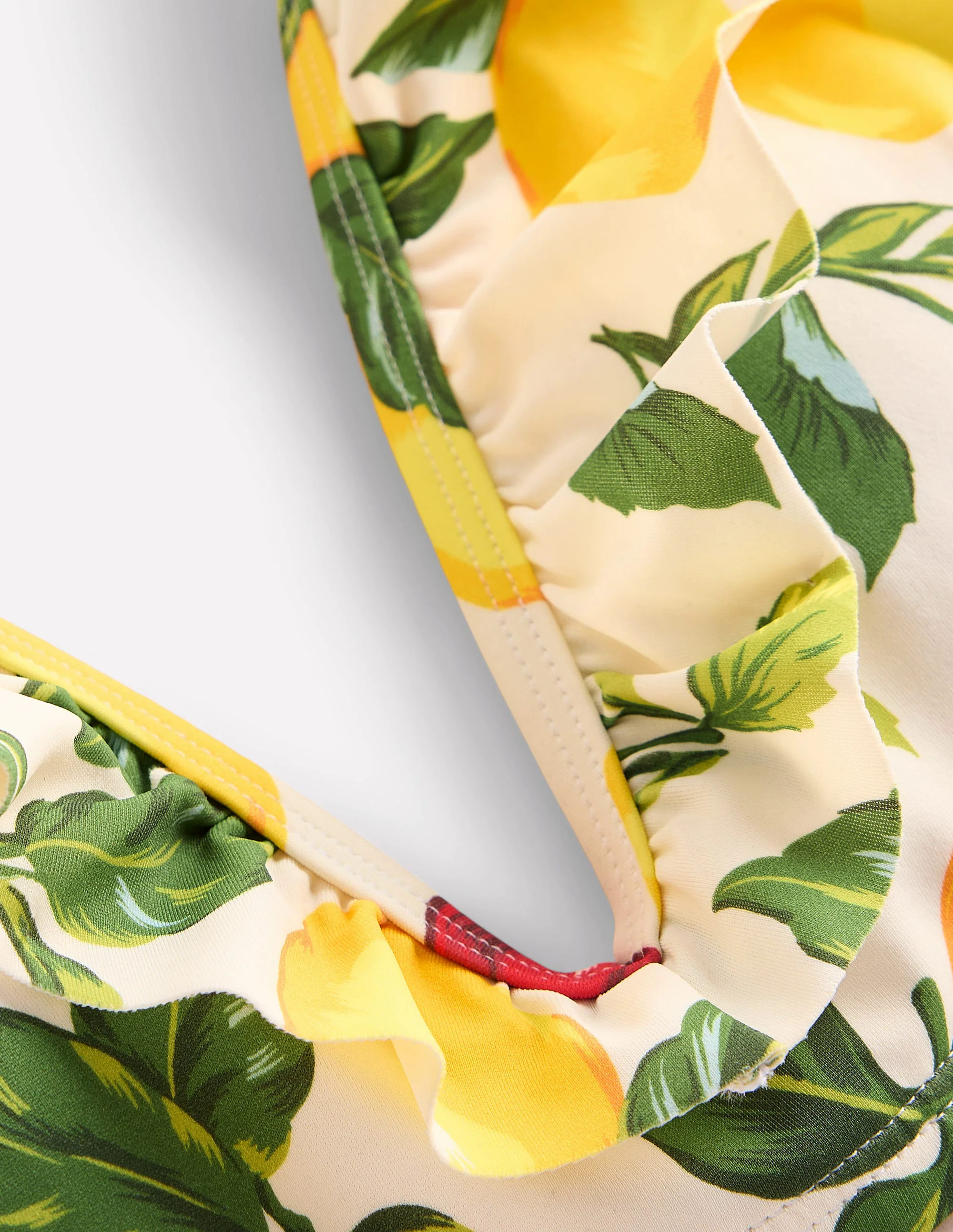 Evia Ruffle Bikini Top-Ivory, Cherries and Lemons