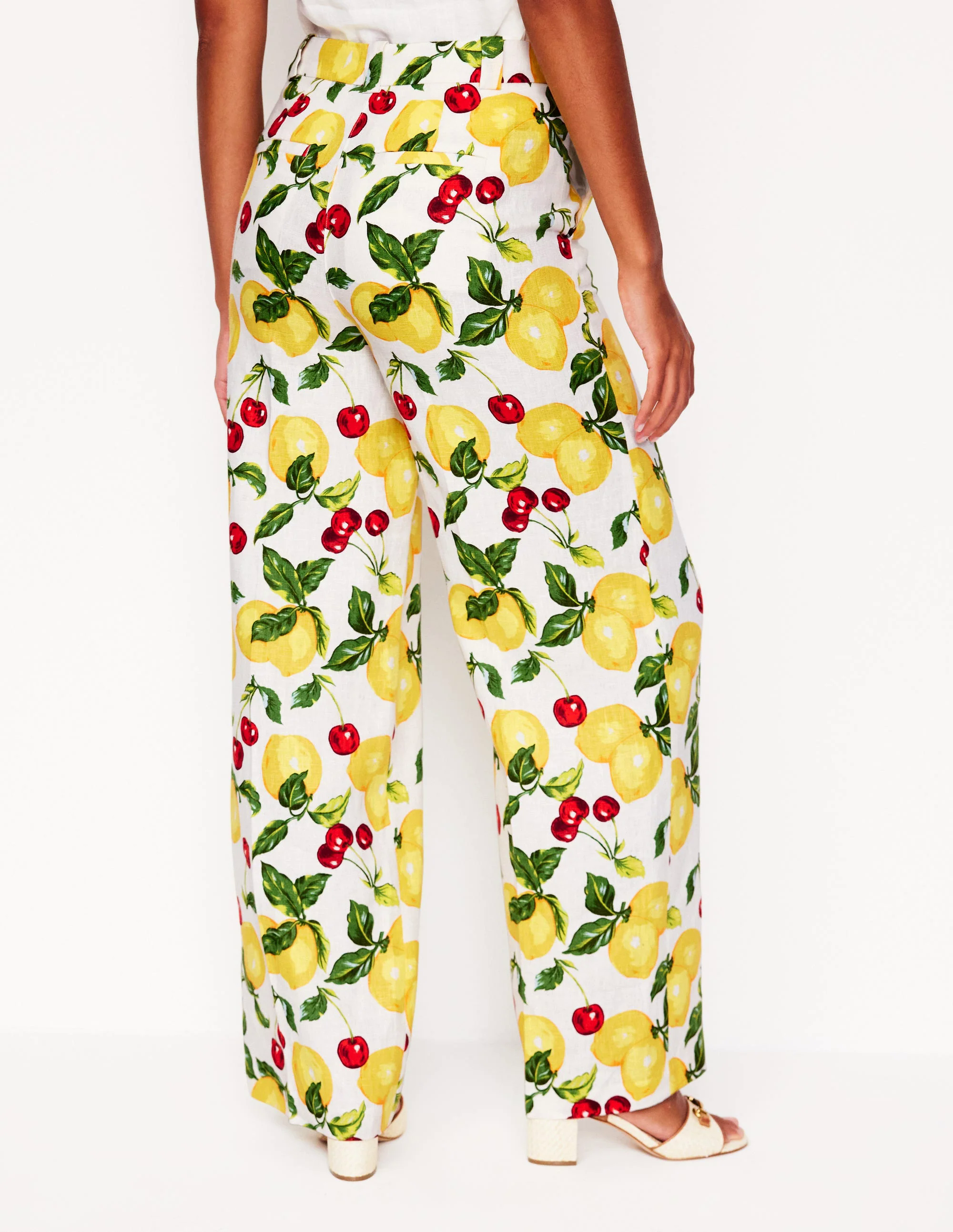 Westbourne Linen Pants-Ivory, Cherries and Lemons