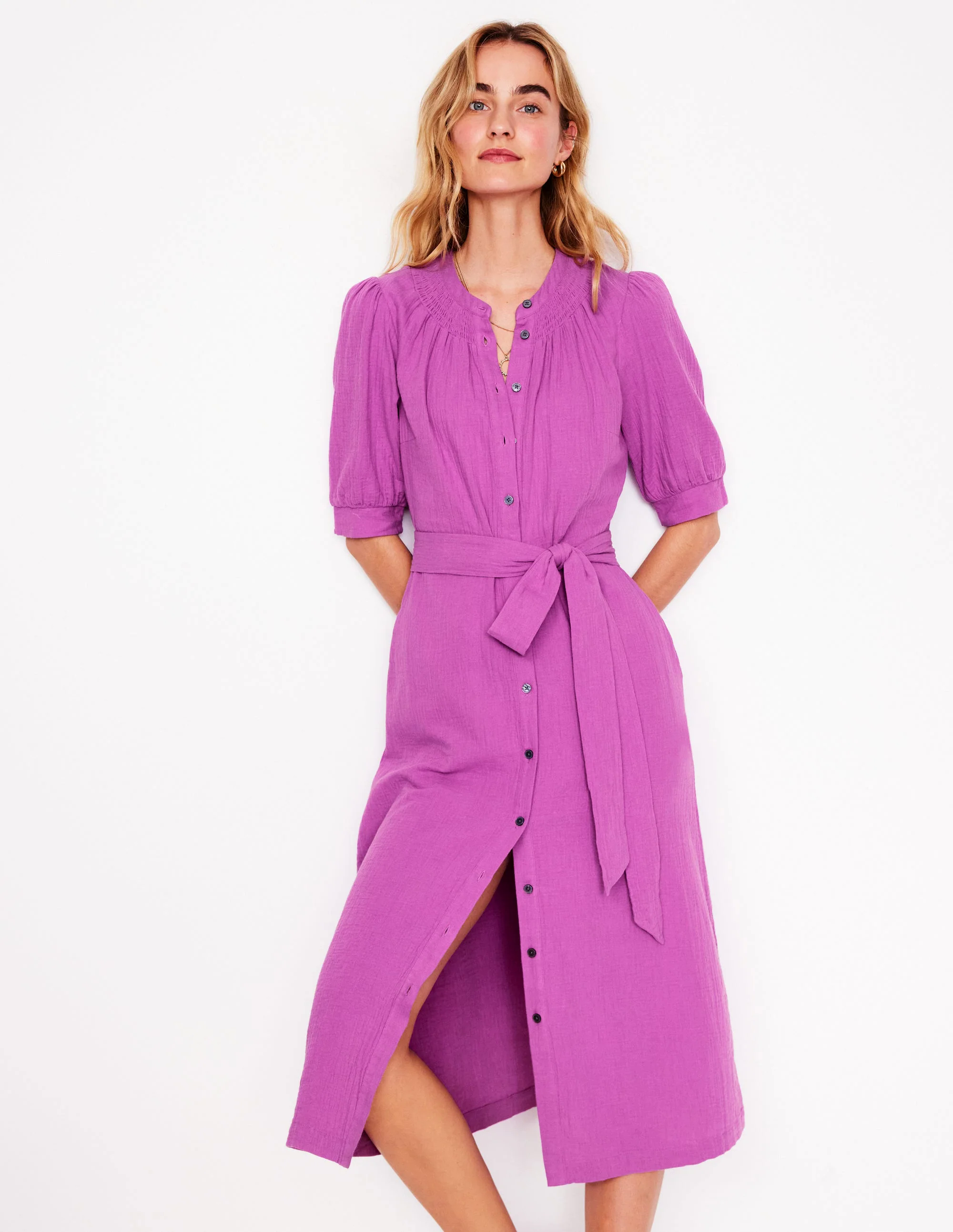 Ada Double Cloth Midi Dress-Foxglove Purple