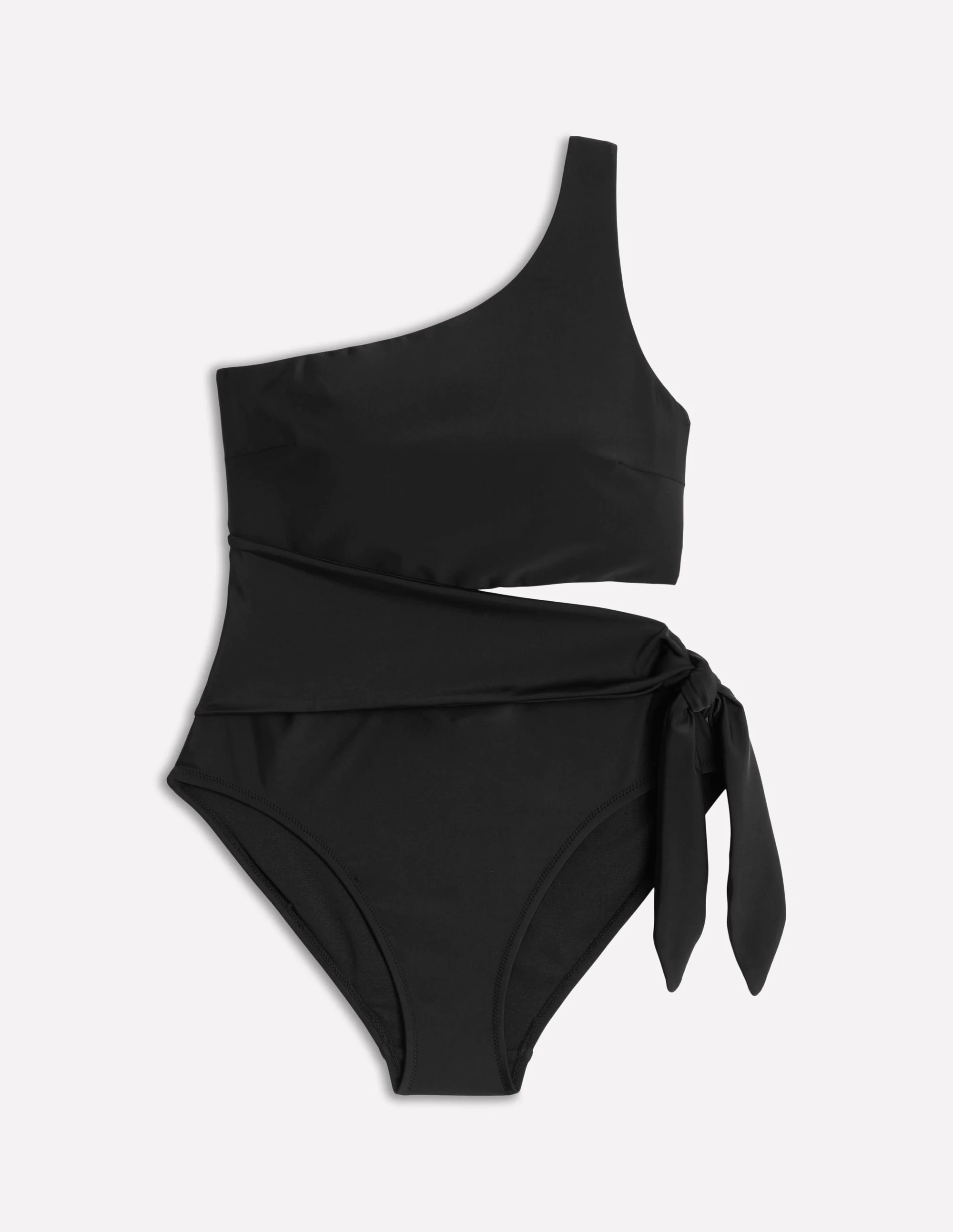 Asym Cut Tie Swimsuit-Black