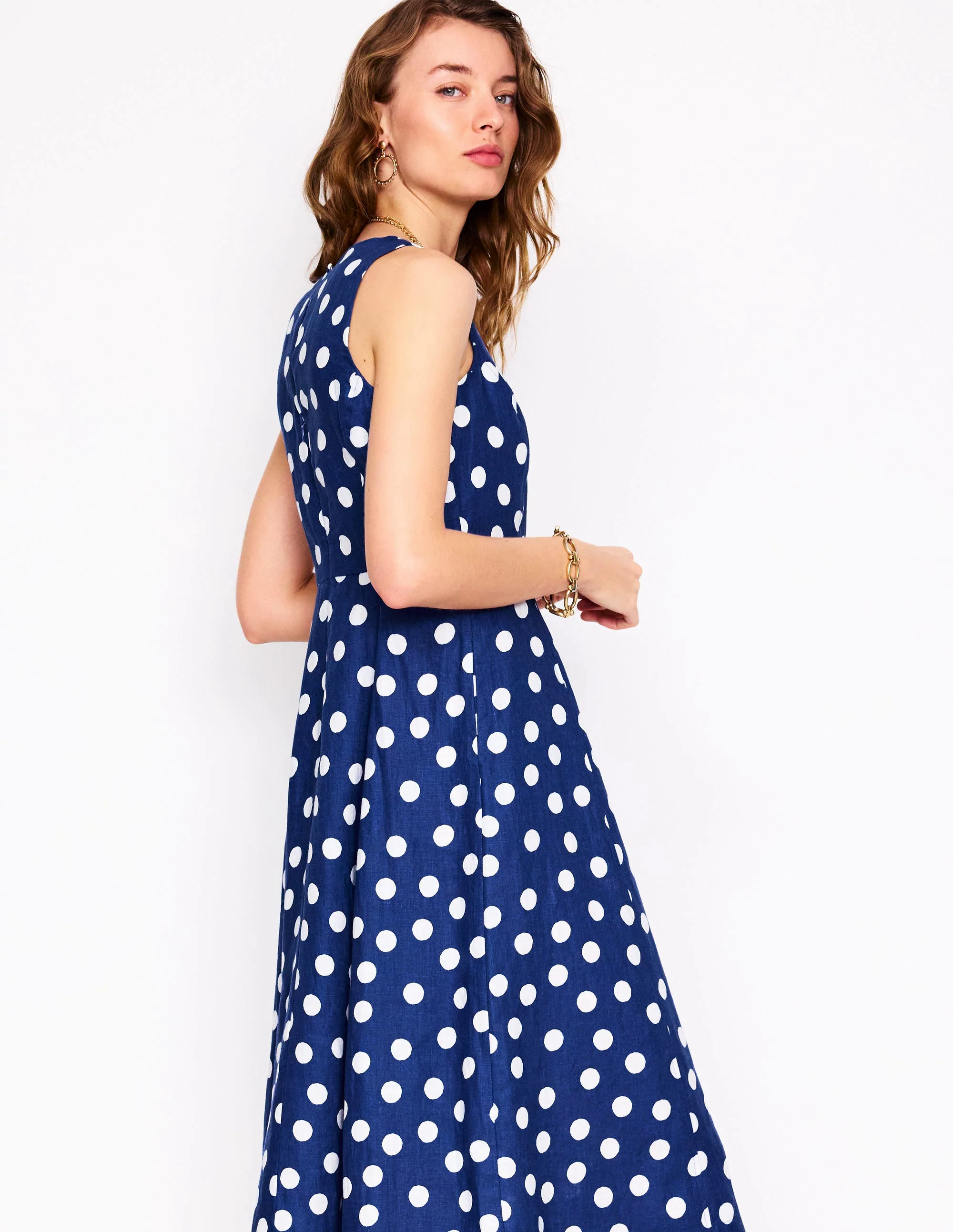 Carla Linen Midi Dress-Starboard Blue, Painted Dot