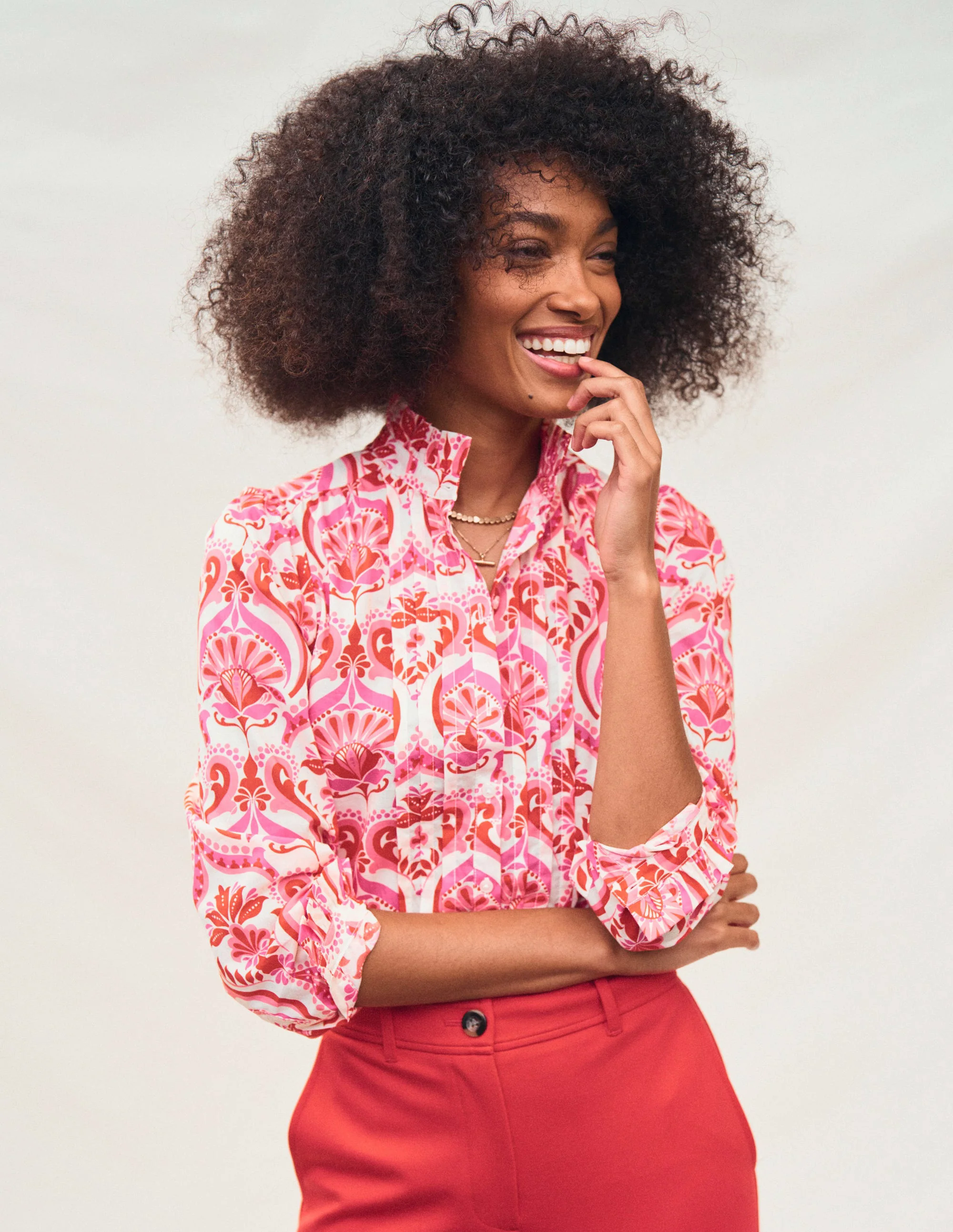 Felicity Cotton Blouse-Poppy Red, Ornamental Floral