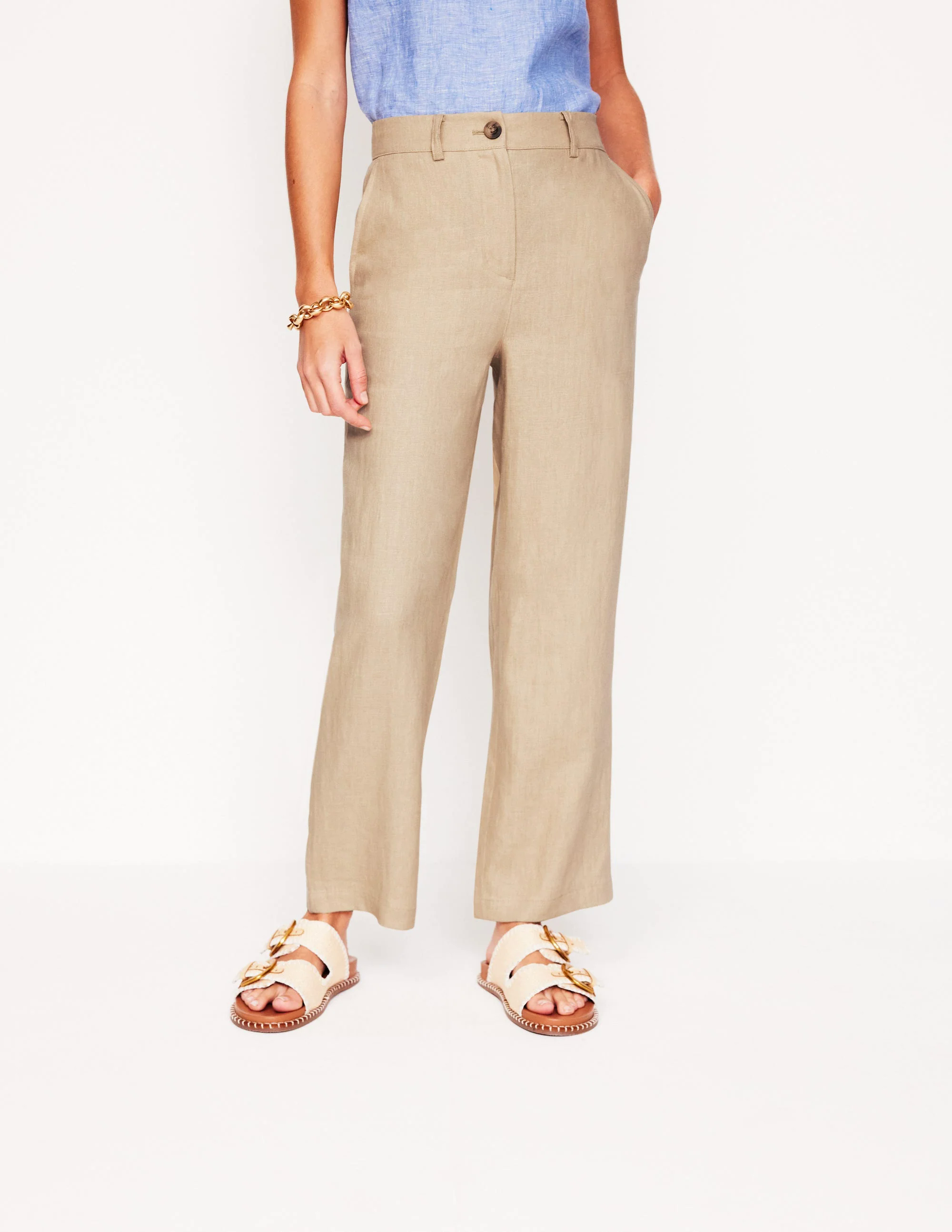 Westbourne Crop Linen Pants-Oatmeal
