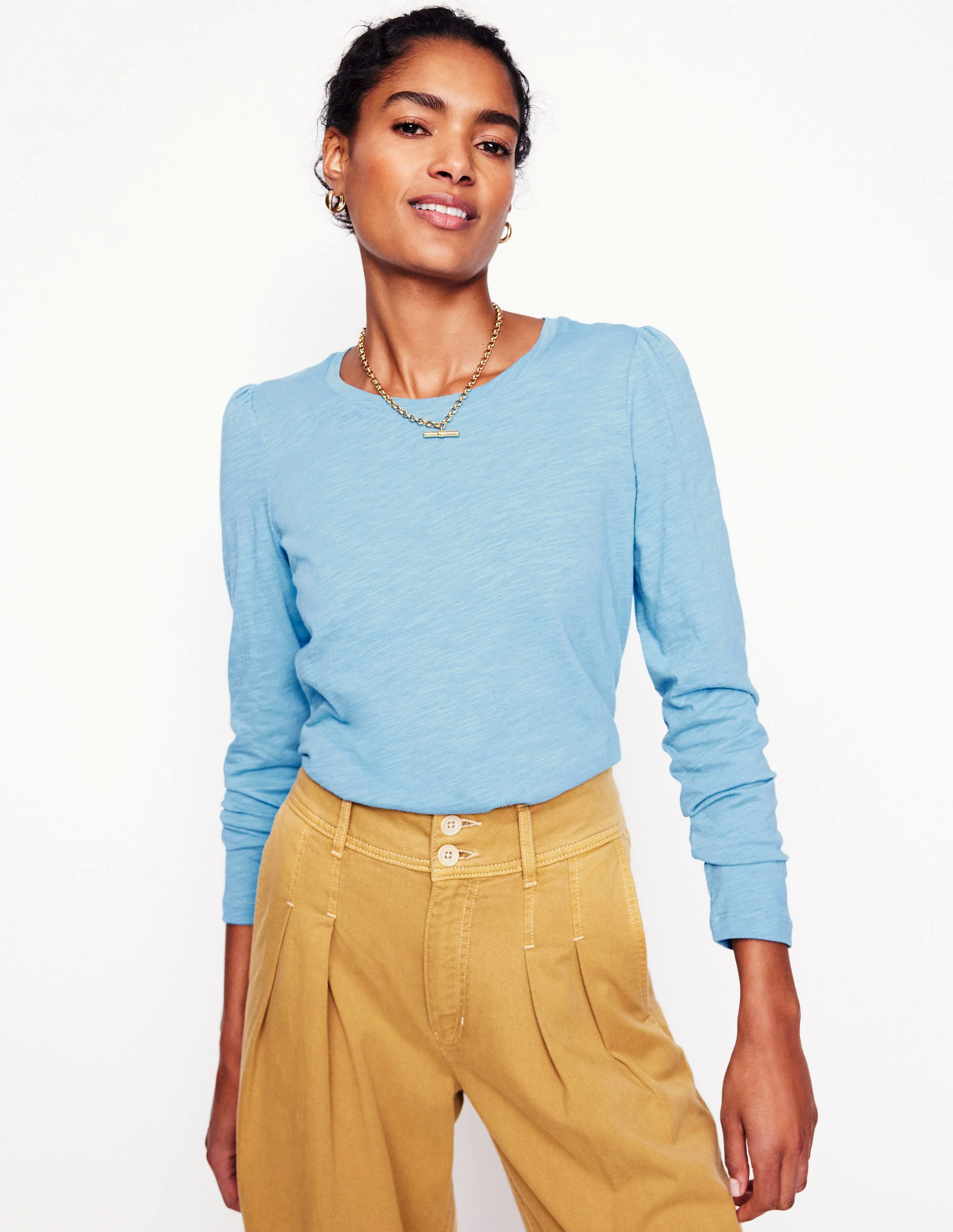 Cotton Crew Long Sleeve Top-Duck Egg Blue