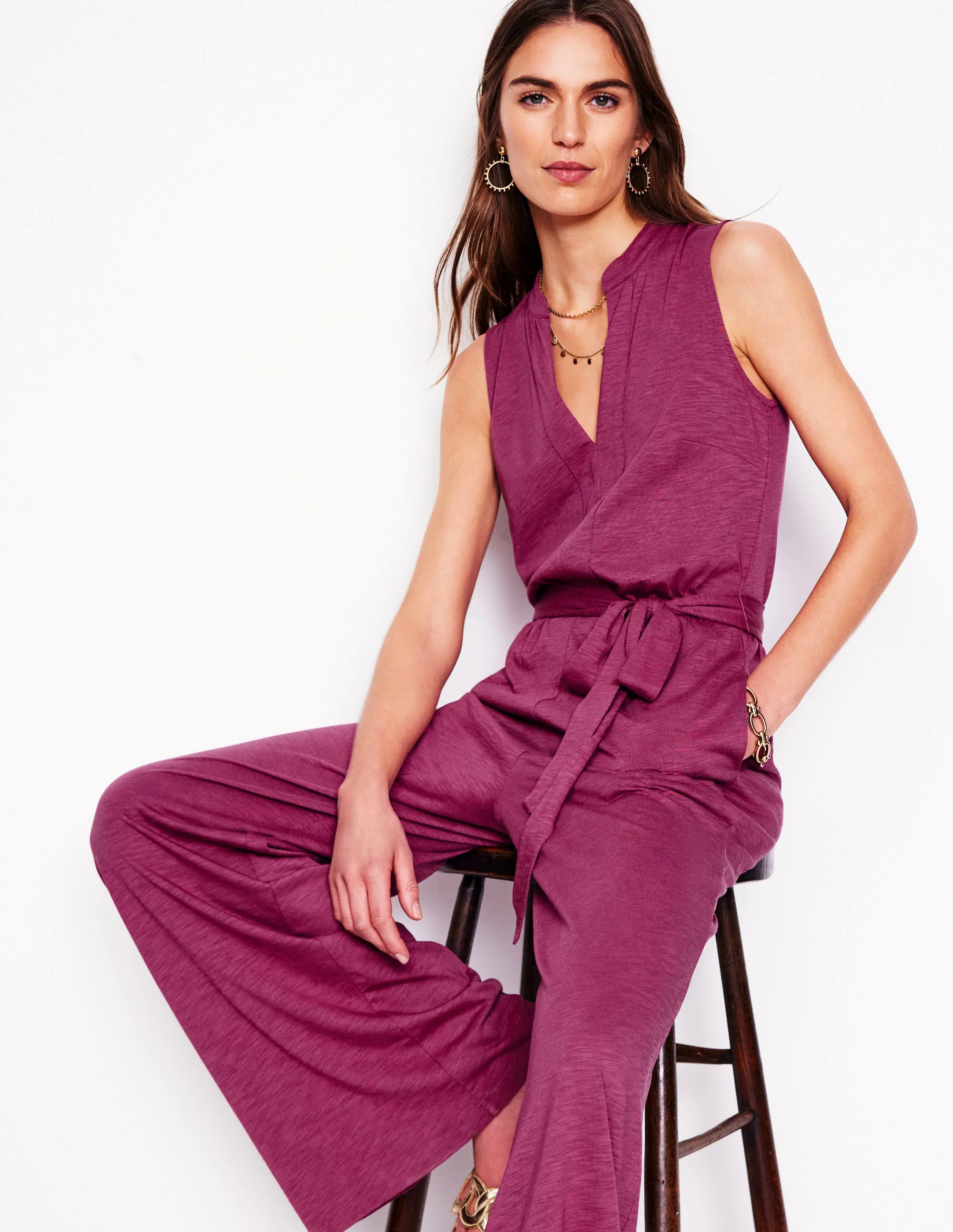 Naomi Notch Jersey Jumpsuit-Plum Purple