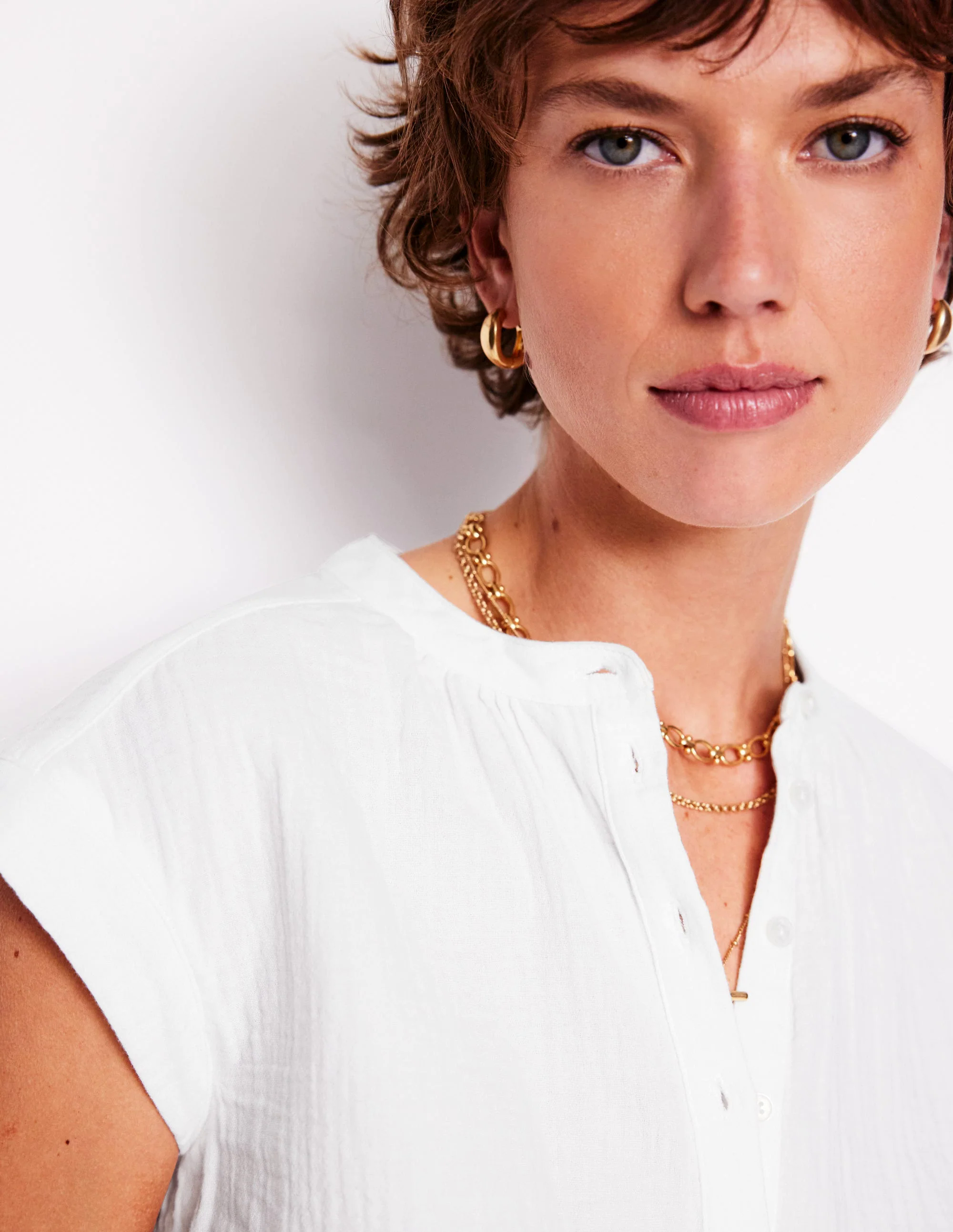 Sleeveless Double Cloth Top-White