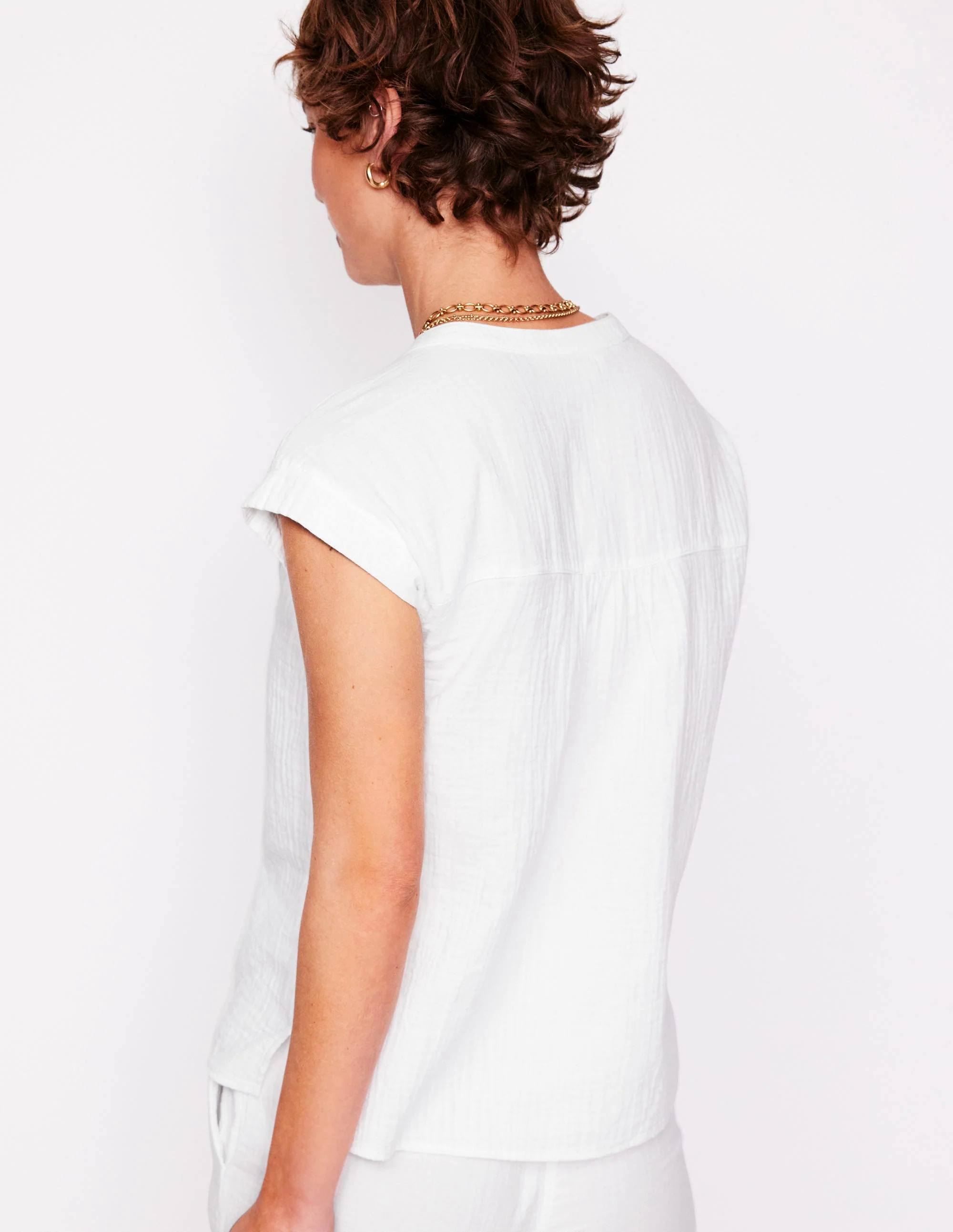 Sleeveless Double Cloth Top-White