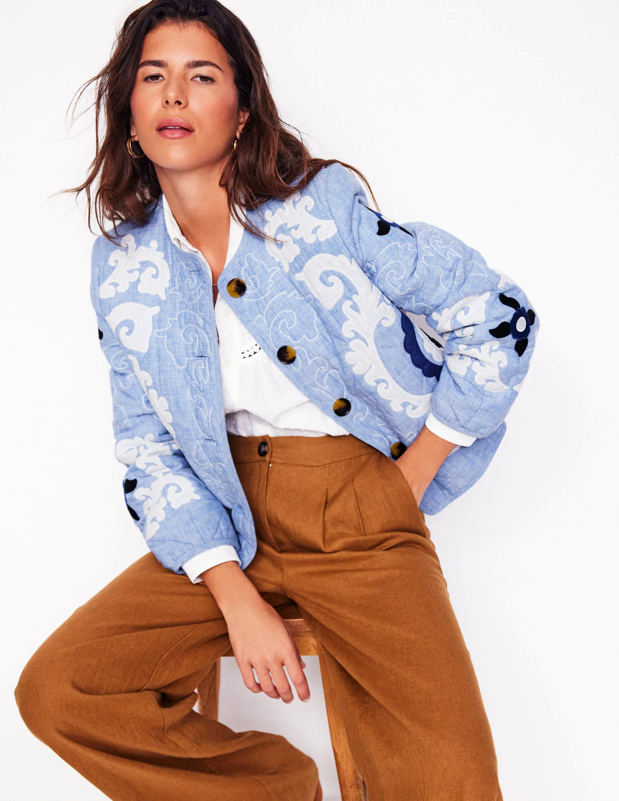 Chelsea Embroidered Jacket-Grey Blue Chambray