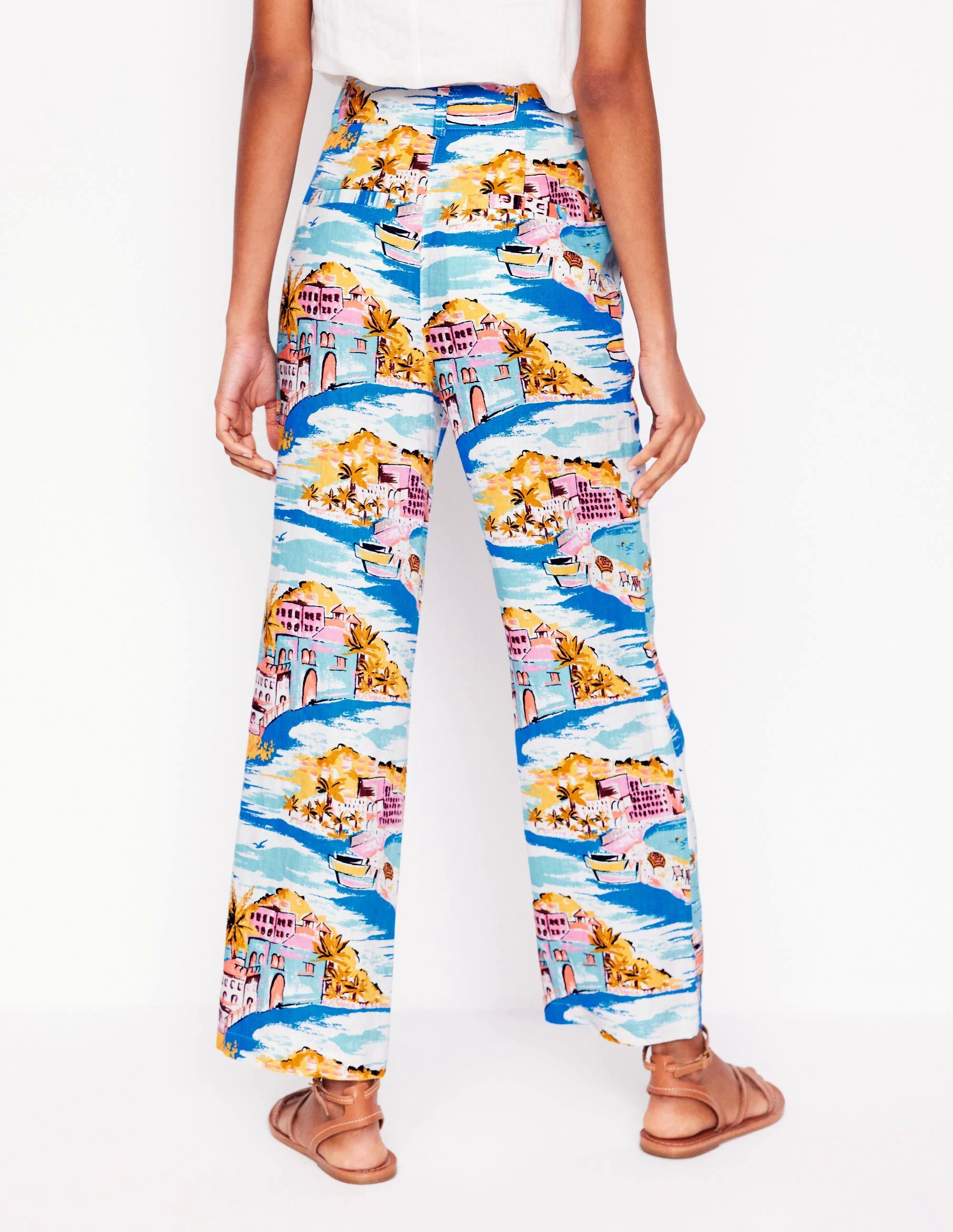 Westbourne Crop Linen Pants-Multi, Paradise Bay