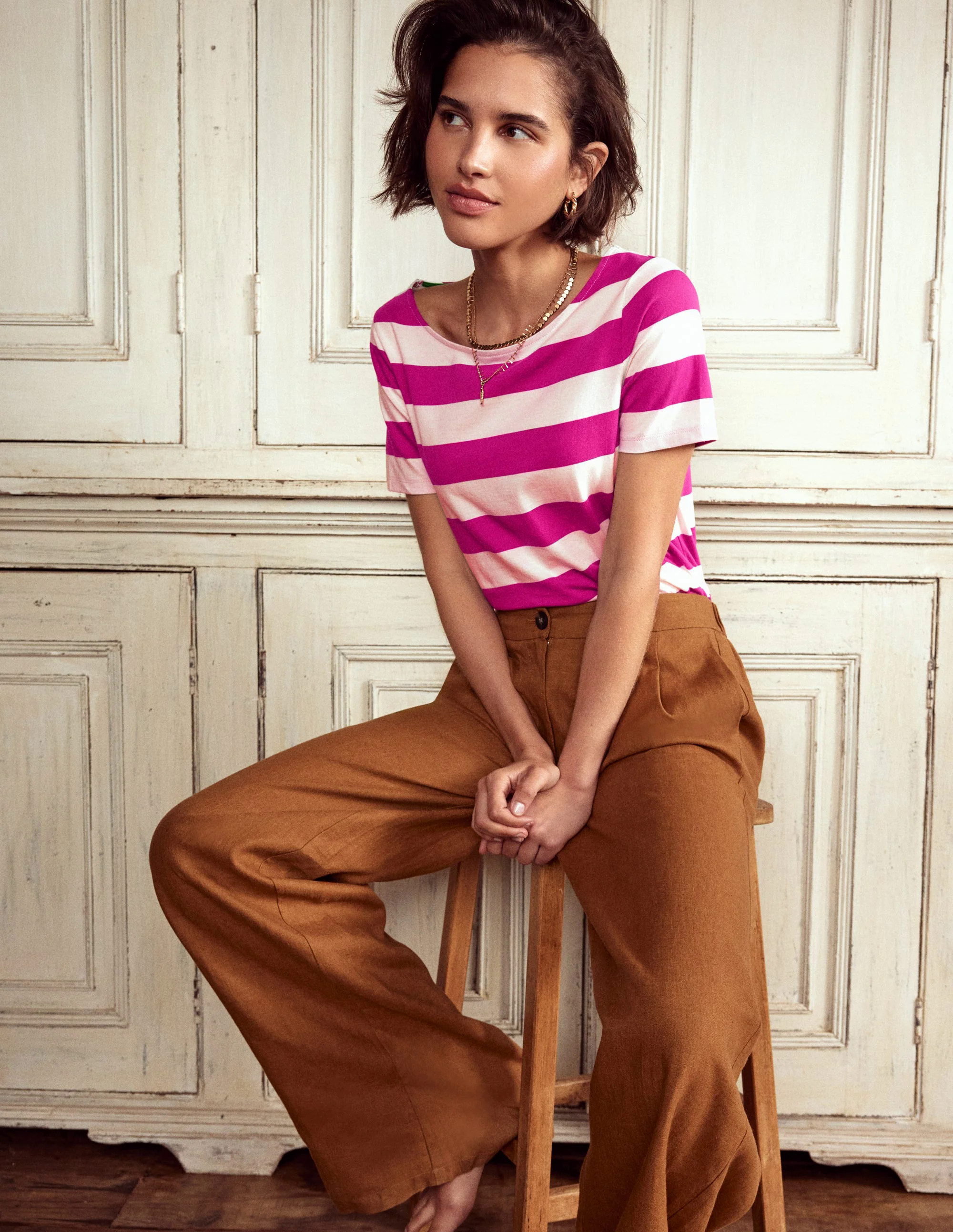 Ella Short Sleeve Breton-Ivory, Festival Fuchsia