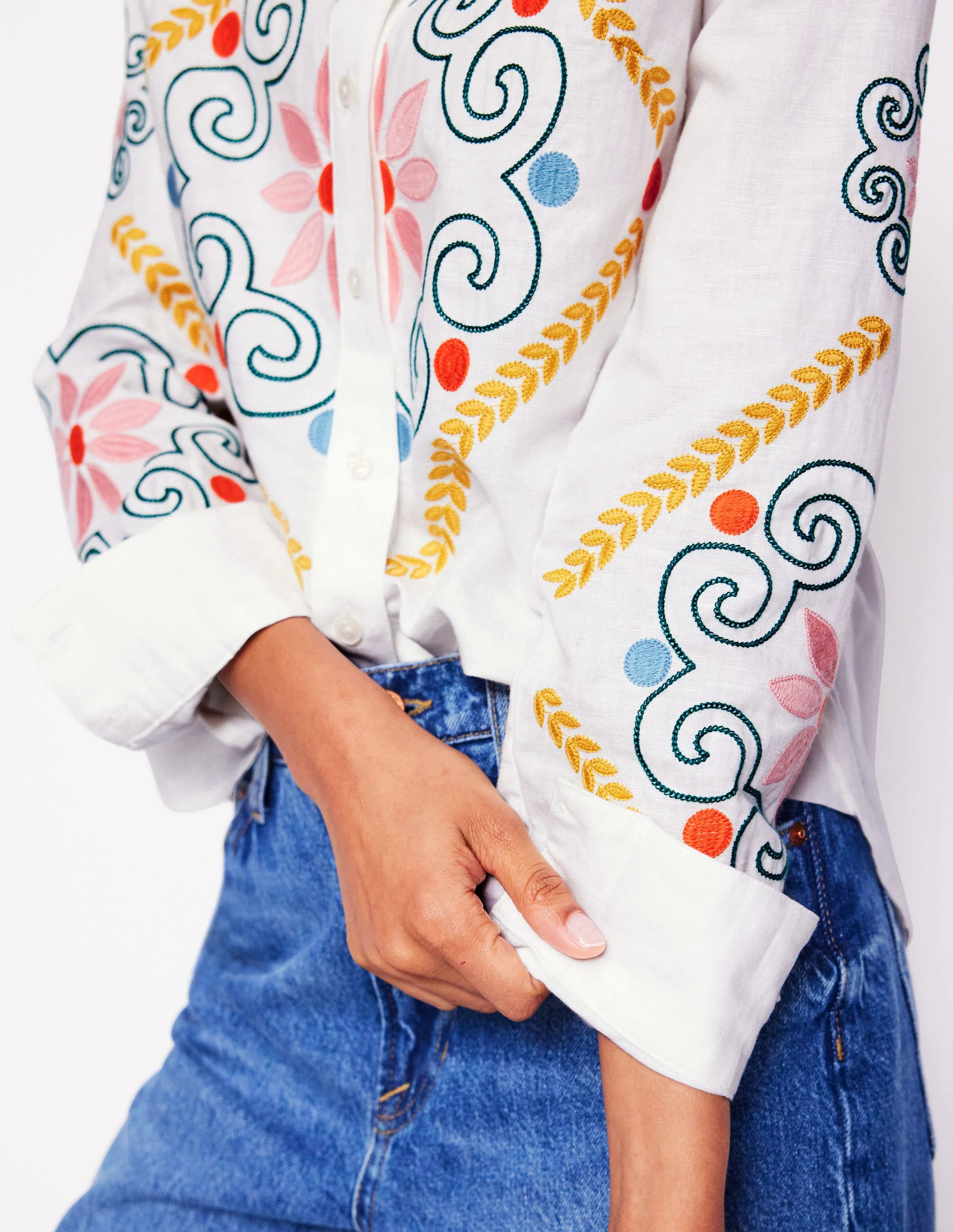 Sienna Embroidered Linen Shirt-White