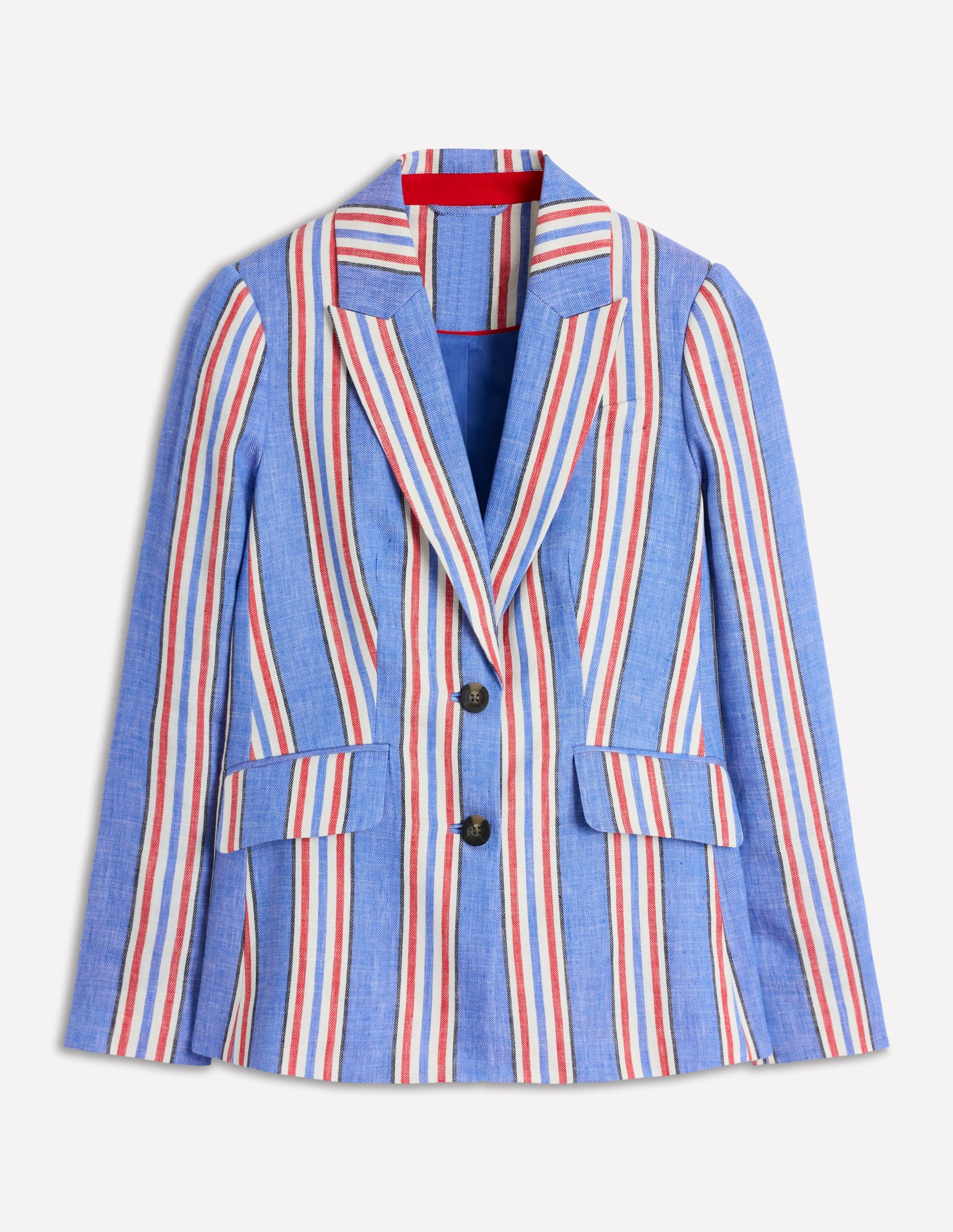 Stamford Linen Blazer-Peacock Plume, Red Stripe