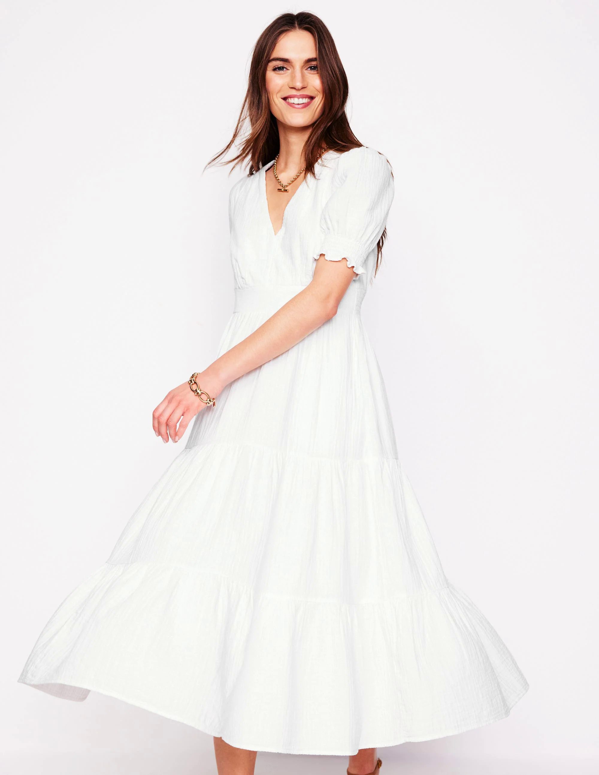 Anna Double Cloth Midi Dress-White