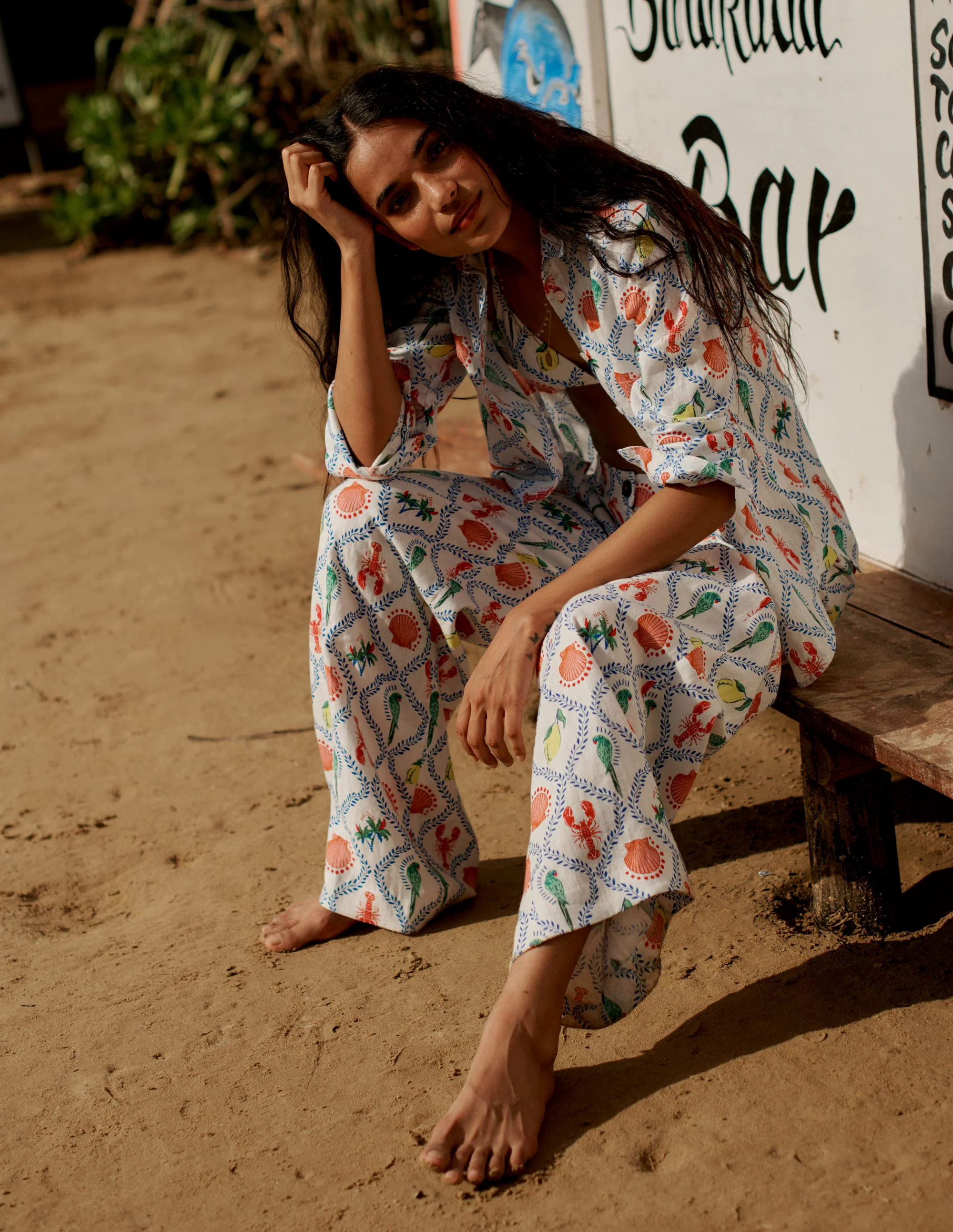 Sienna Linen Shirt-Ivory Tropical Bonanza