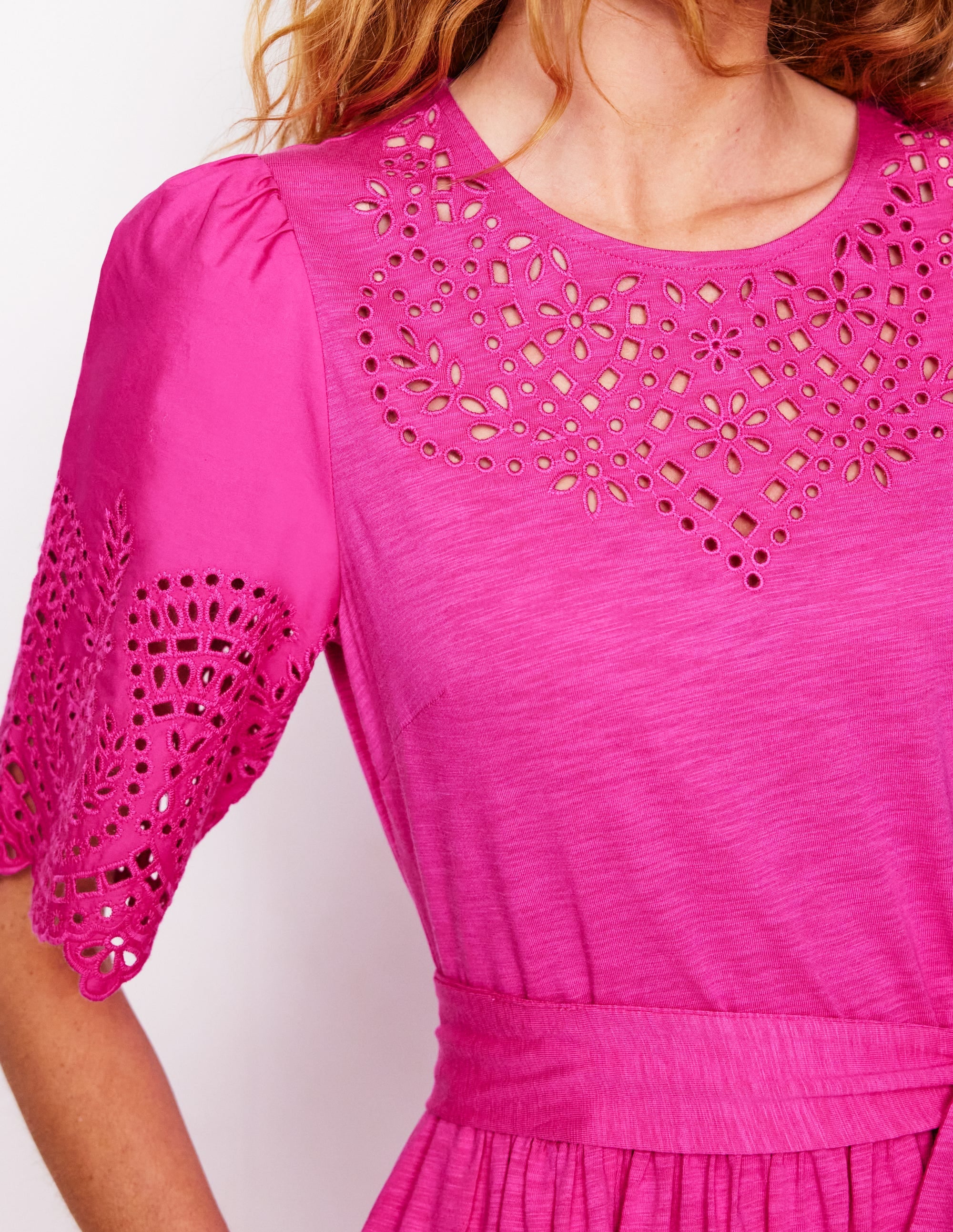 Isabel Broderie Mix maxi Dress-Cosmos Pink