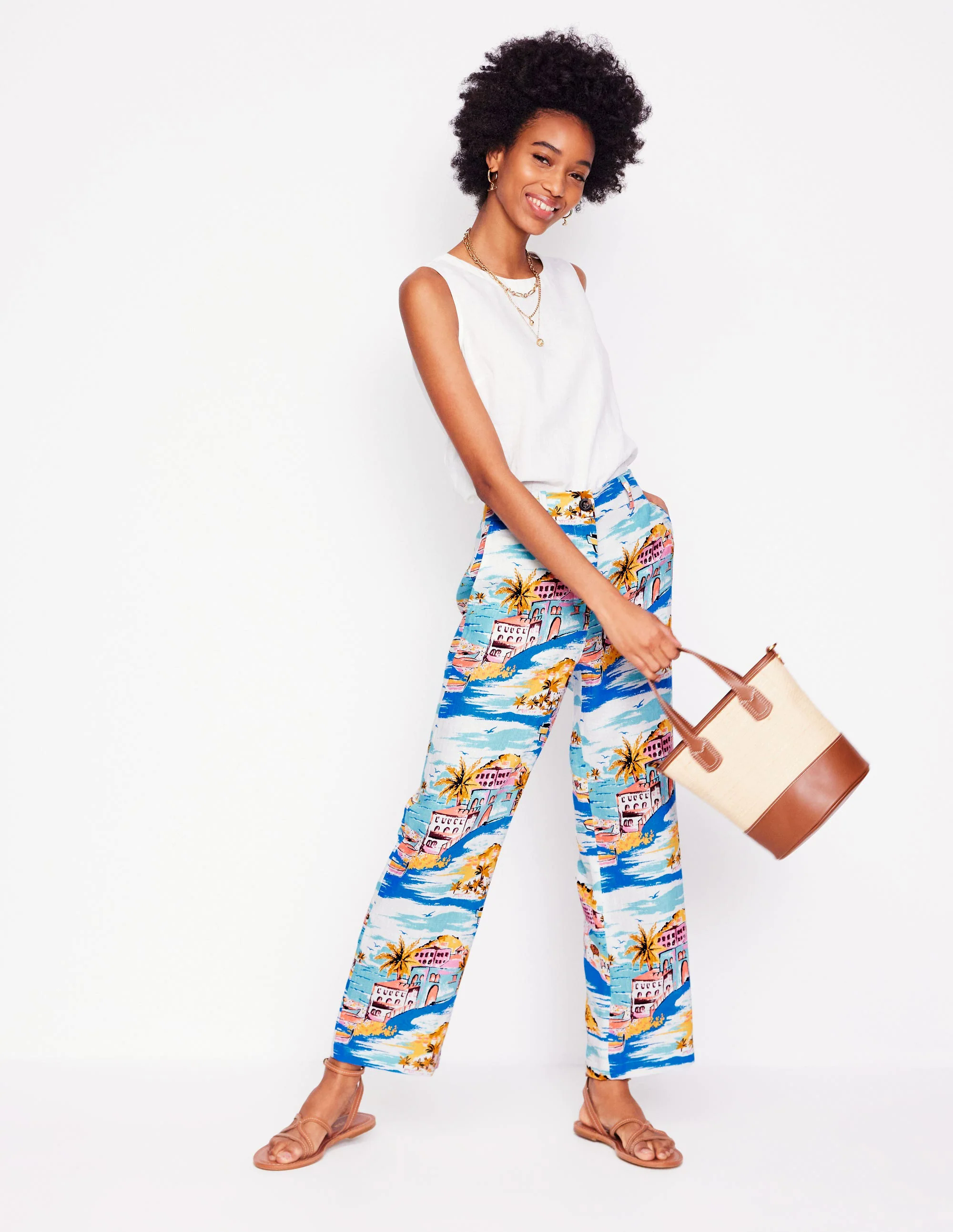 Westbourne Crop Linen Pants-Multi, Paradise Bay