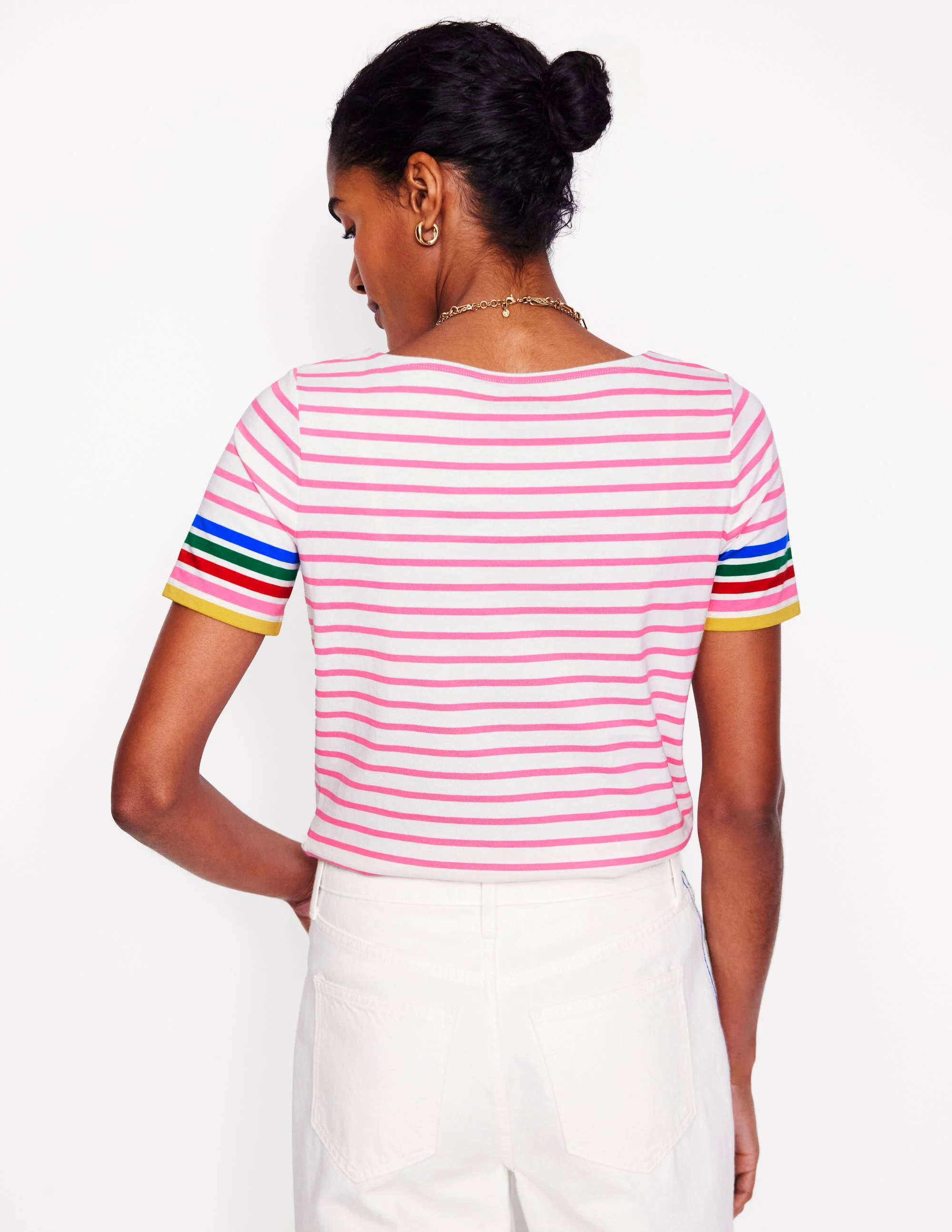 Ella Short Sleeve Breton-Pink Rose Multi Sleeve Stripe