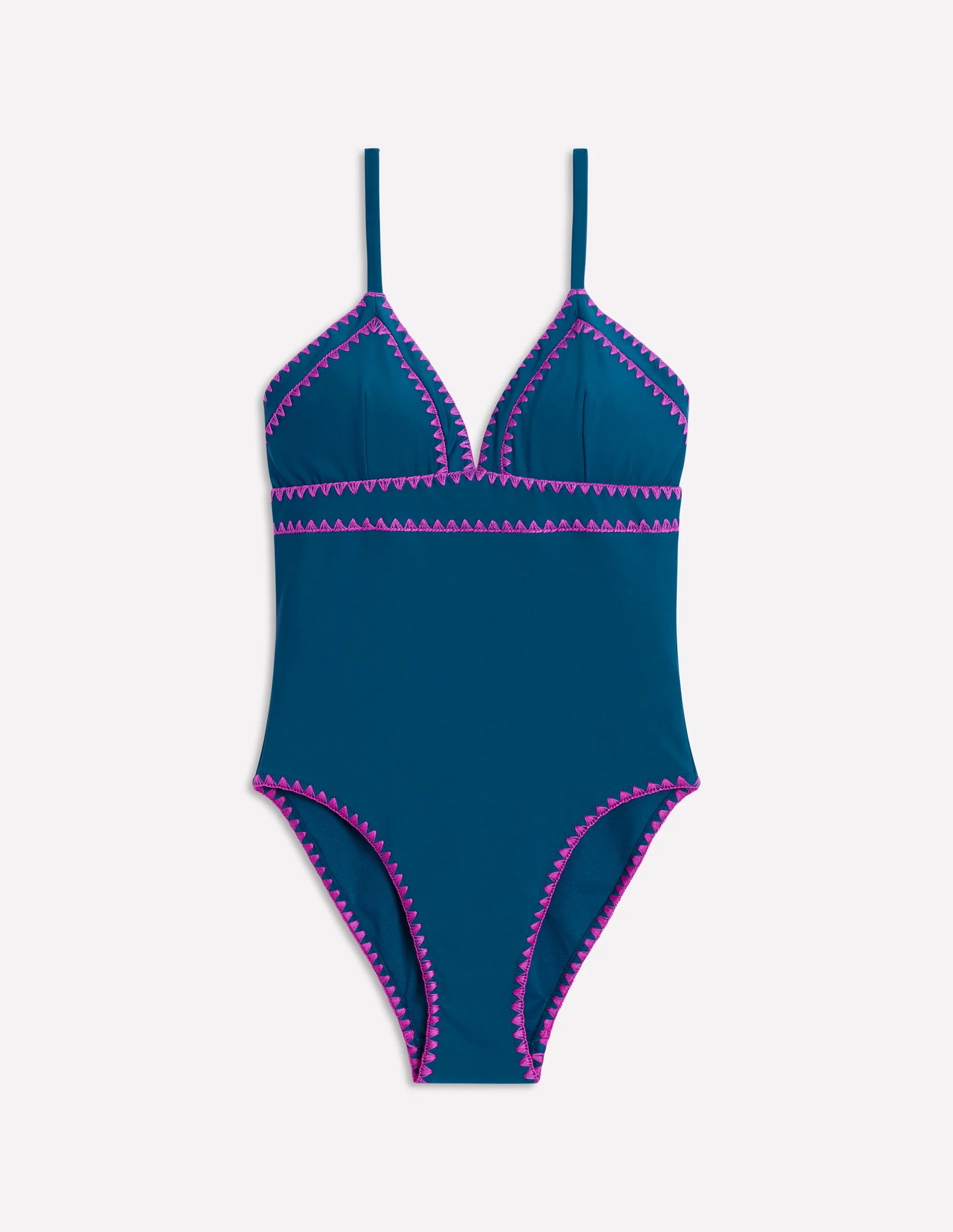 Kasos String V Neck Swimsuit-Oceanside, Very Fuchsia